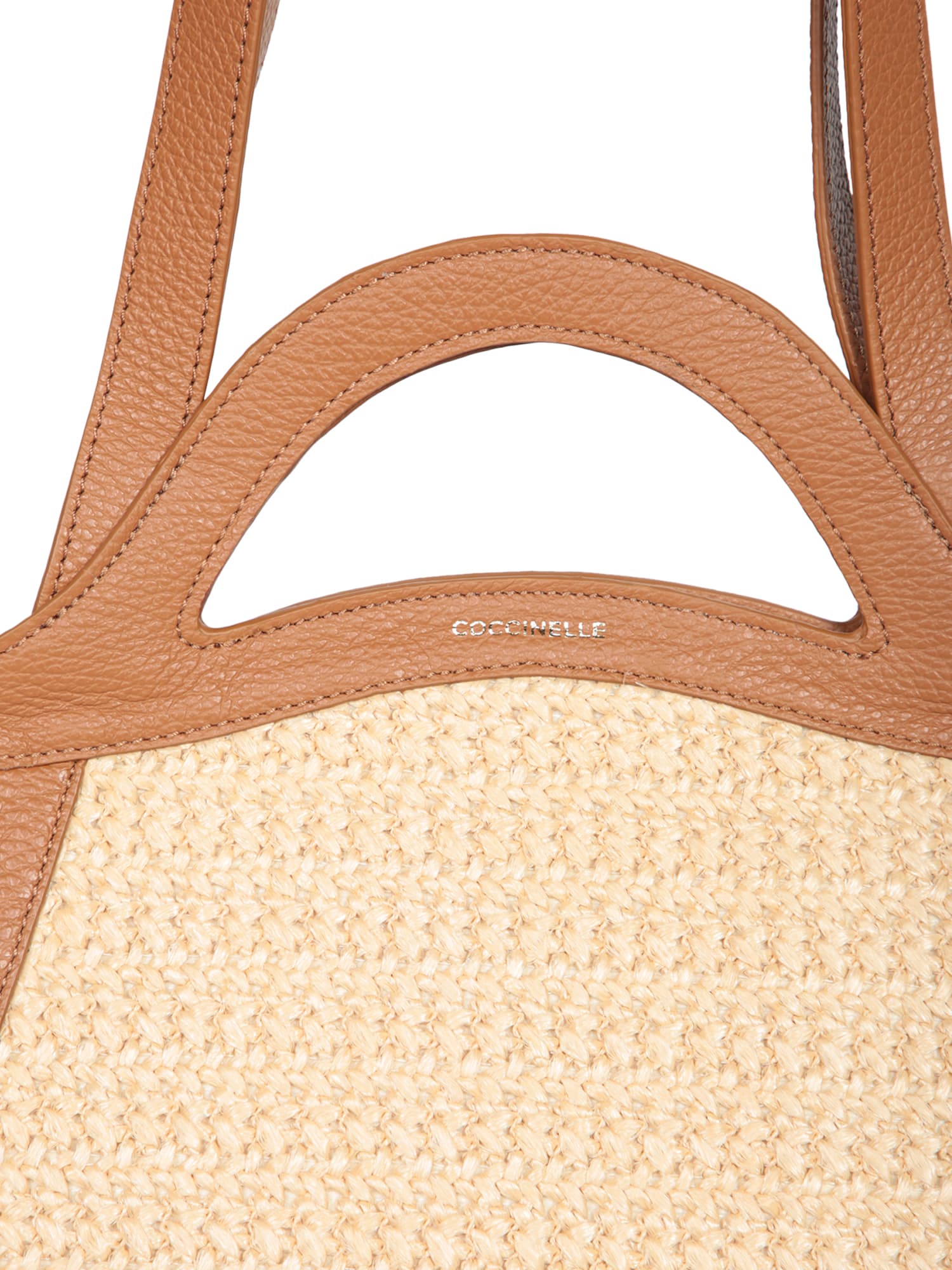 Shop Coccinelle Amalia Tote Bag In Nude Raffia And Leather