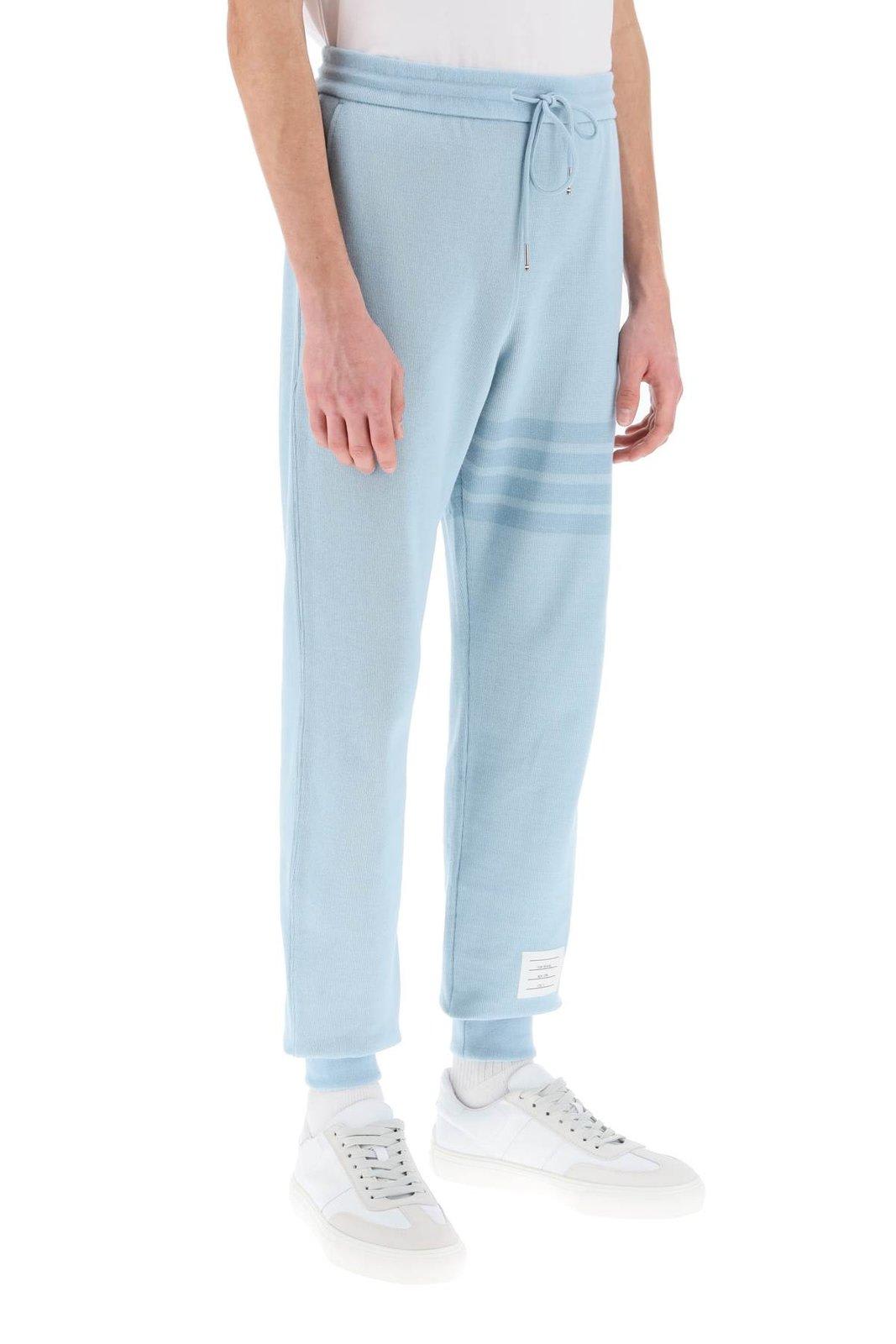 Shop Thom Browne 4-bar Striped Drawstring Track Pants In Clear Blue
