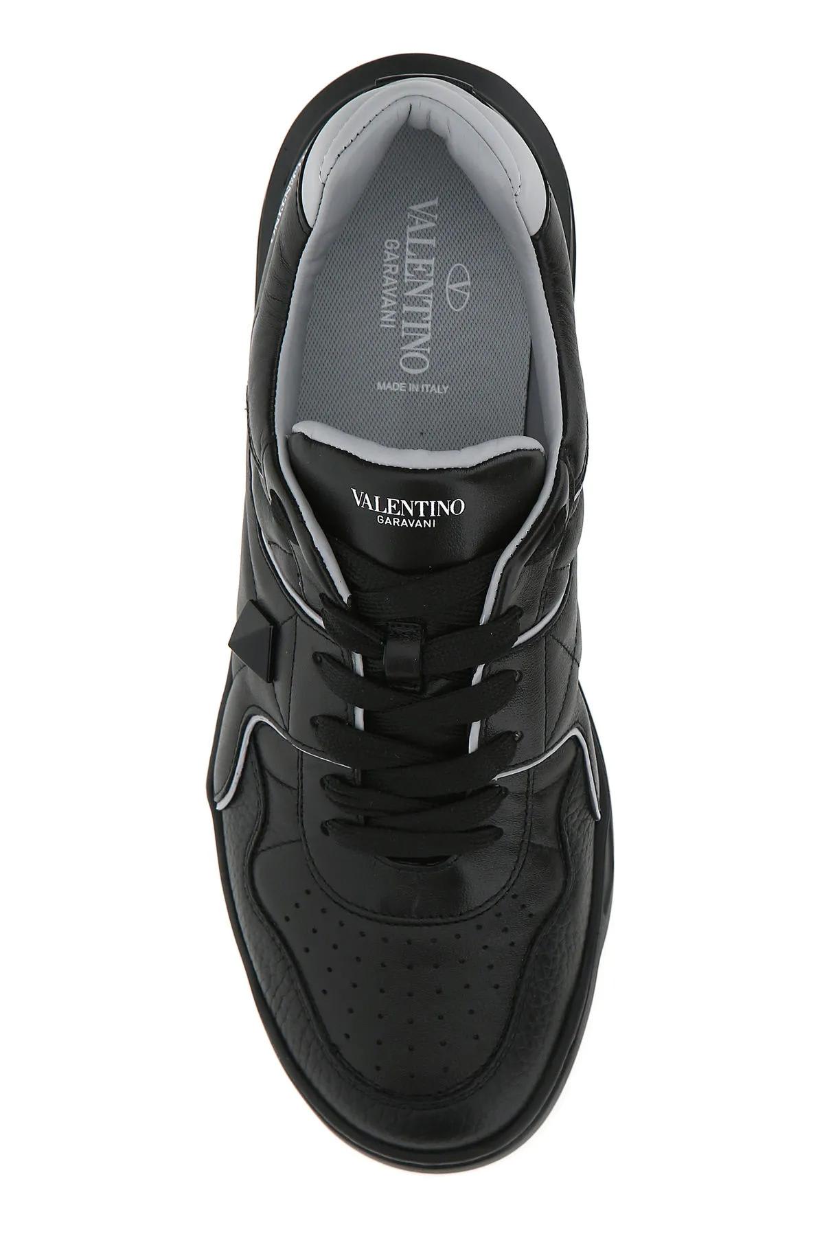 Shop Valentino Black Nappa Leather One Stud Sneakers