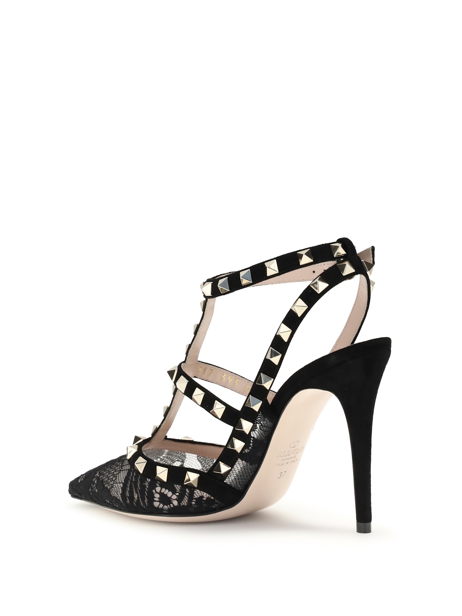Valentino Rockstud 100 Lace And Suede Pumps In Black