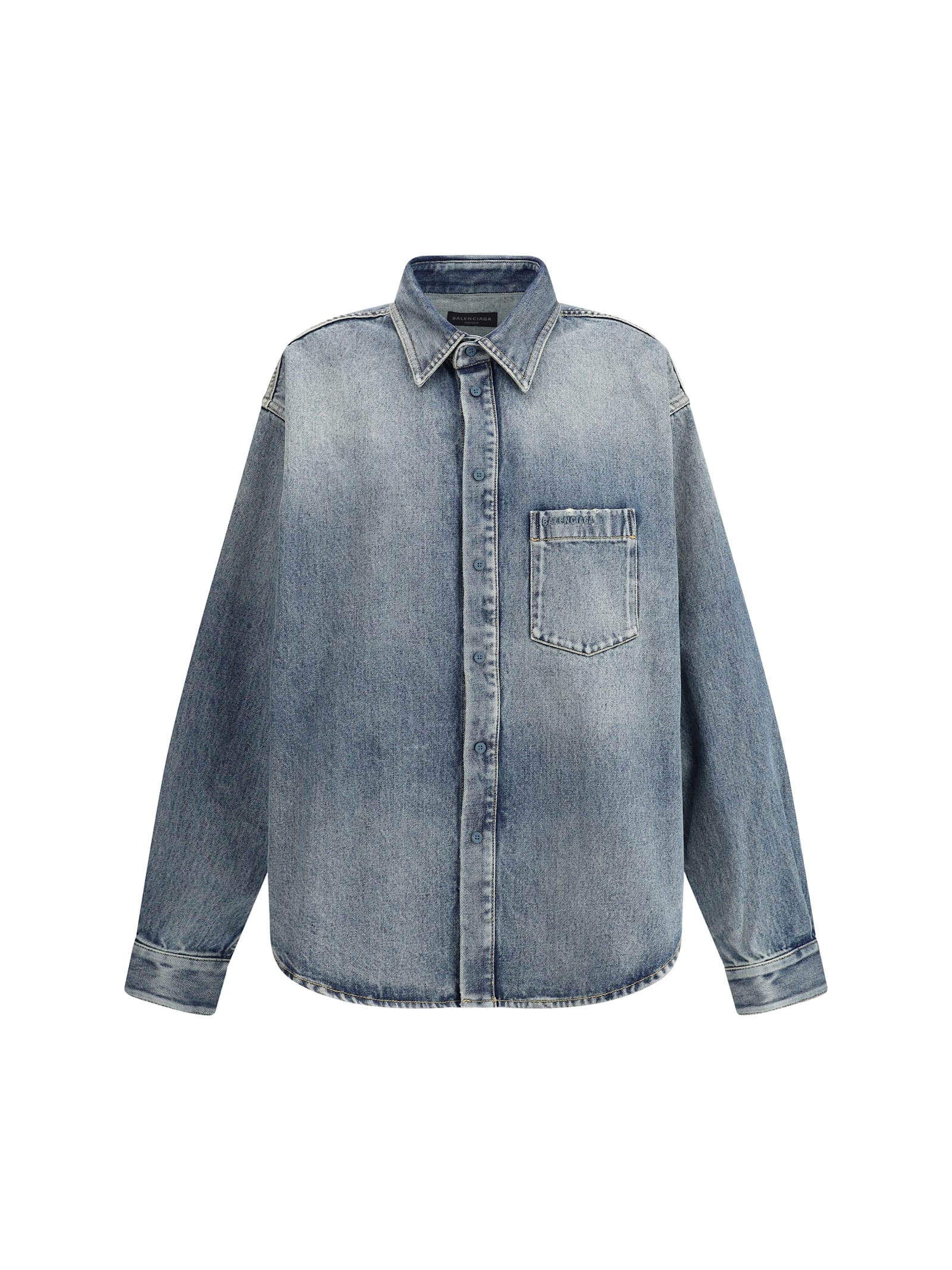Balenciaga Logo-embroidered Denim Jacket In Blue