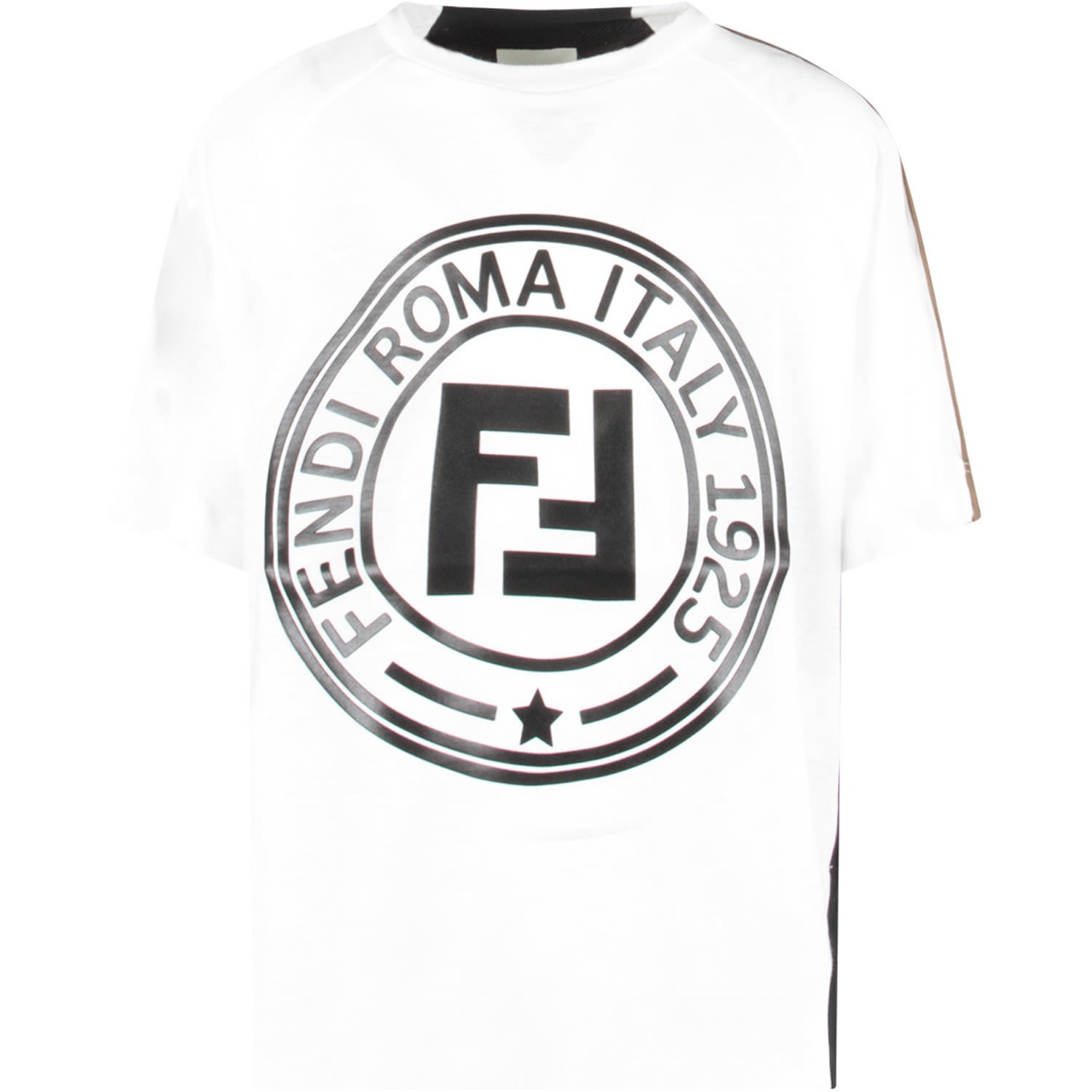 Fendi Kids' White And Black T-shirt With Double Ff For Boy