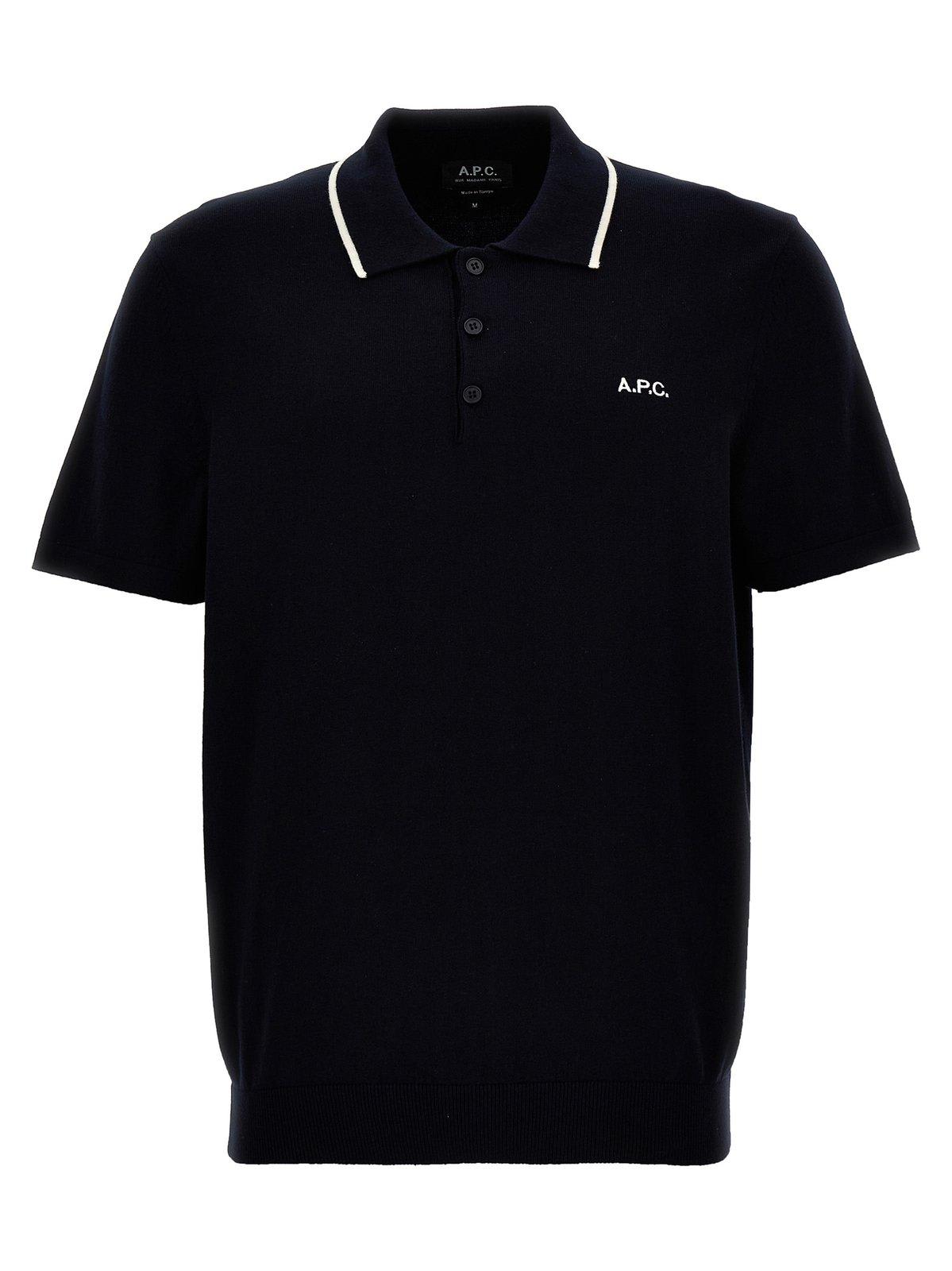 Shop Apc Logo Embroidered Short-sleeved Polo Shirt In Blue