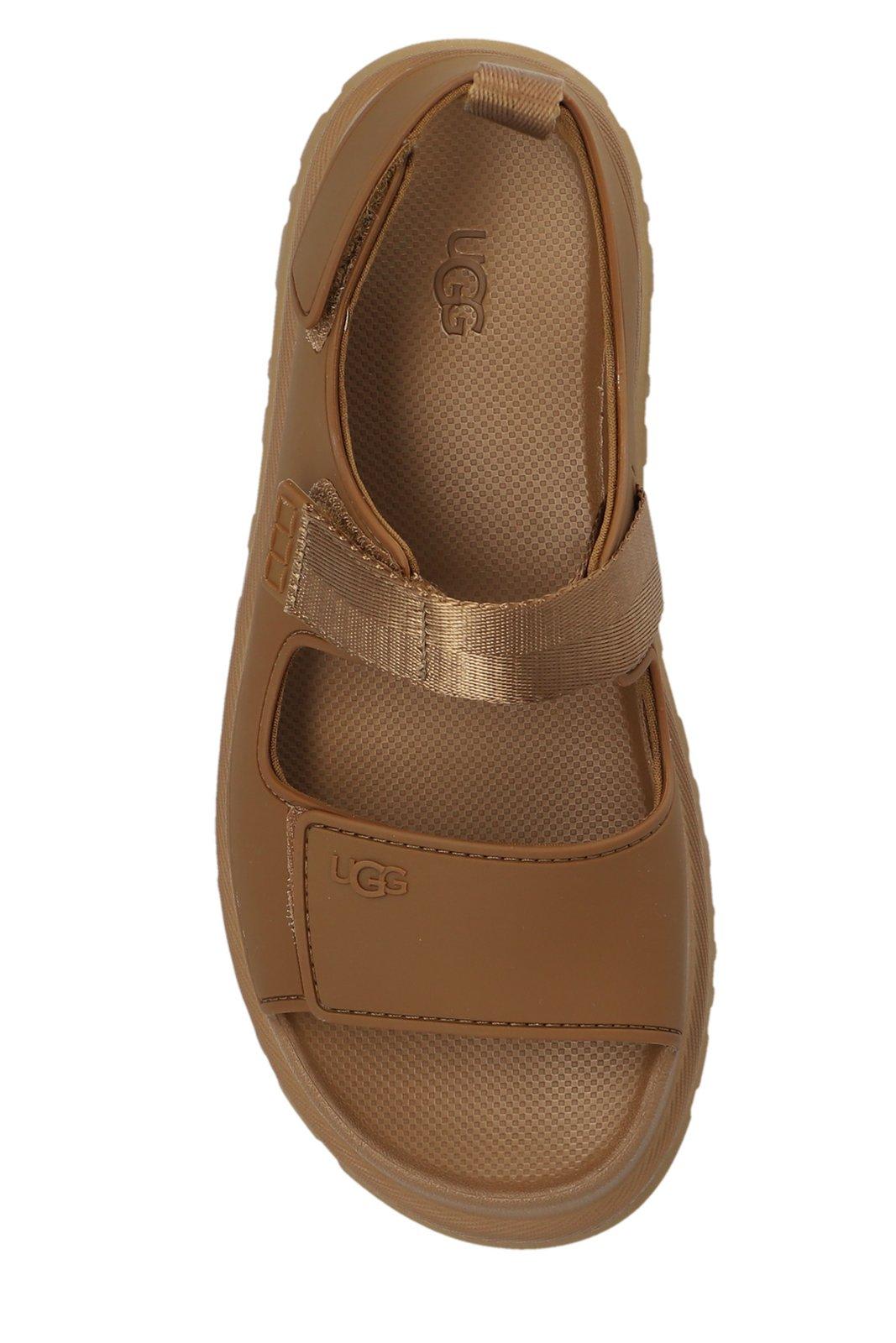 Shop Ugg Golden Glow Logo-embossed Touch-strap Sandals In Brown
