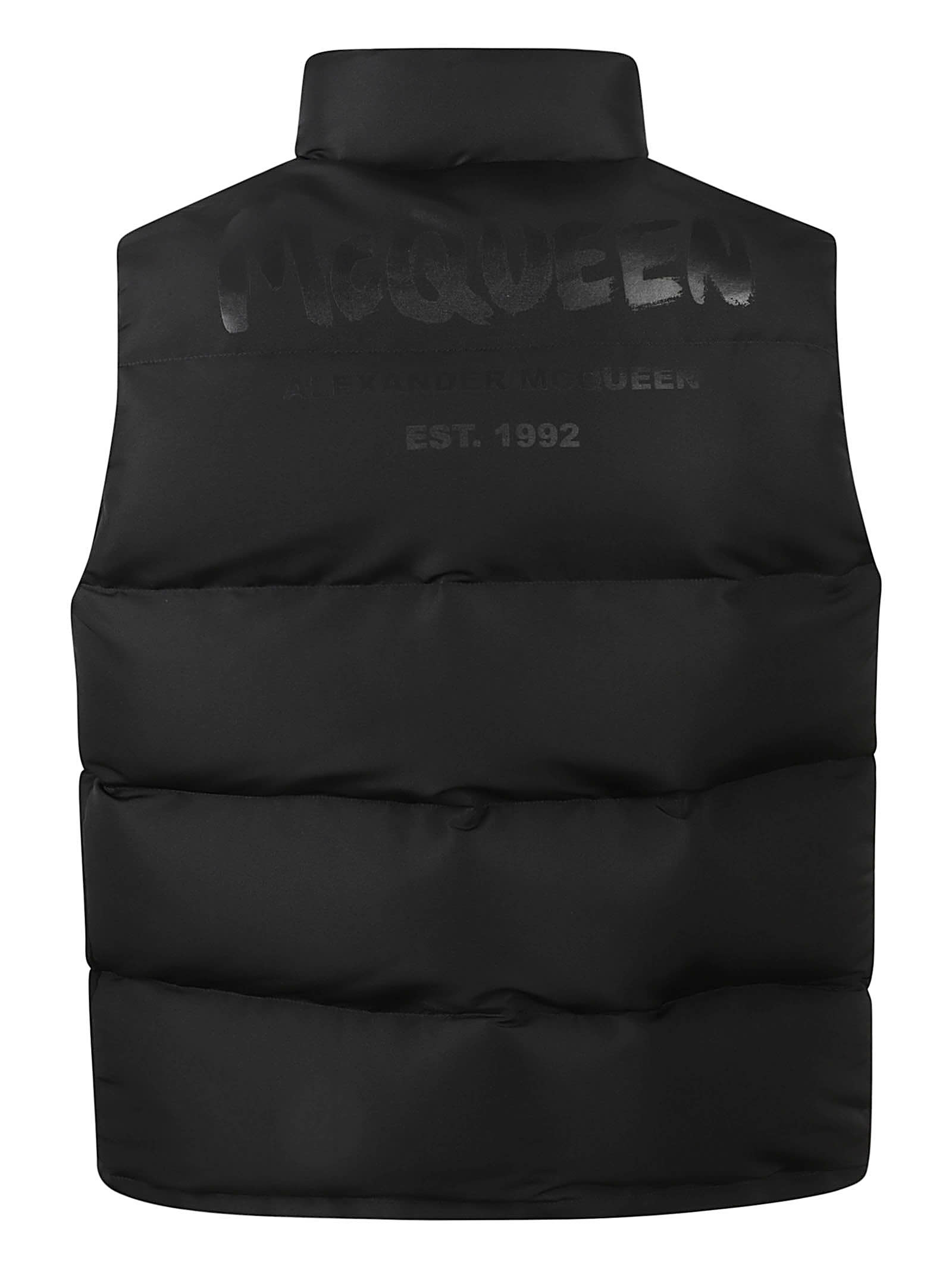 Shop Alexander Mcqueen Logo Print Padded Vest In Black