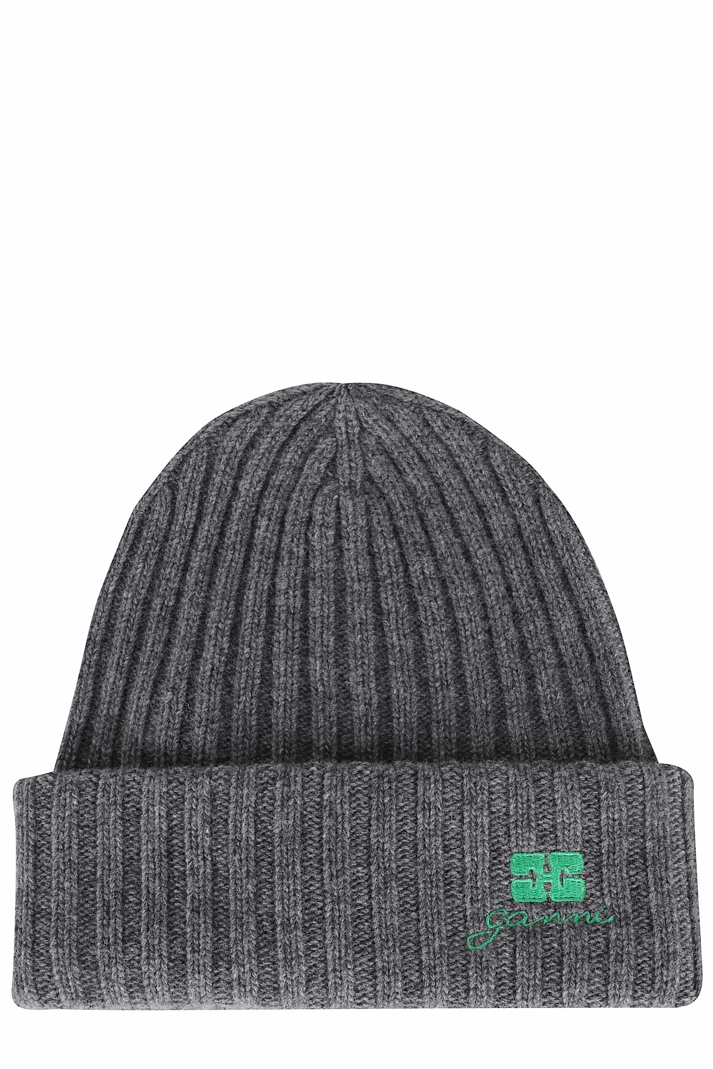 Ganni Core Future Wool Knit Beannie In Gray
