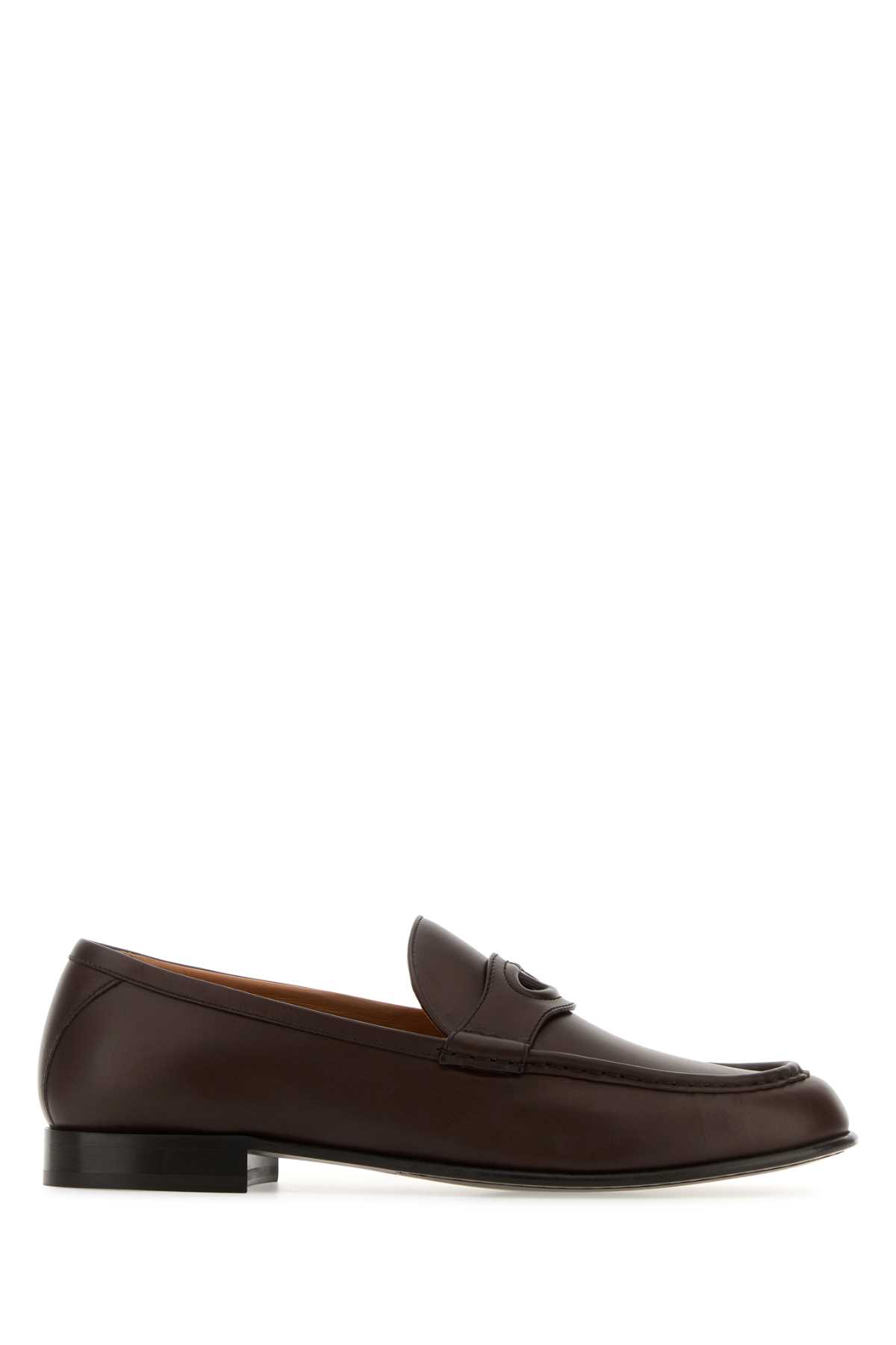 Shop Valentino Brown Leather Loafers In Fondant