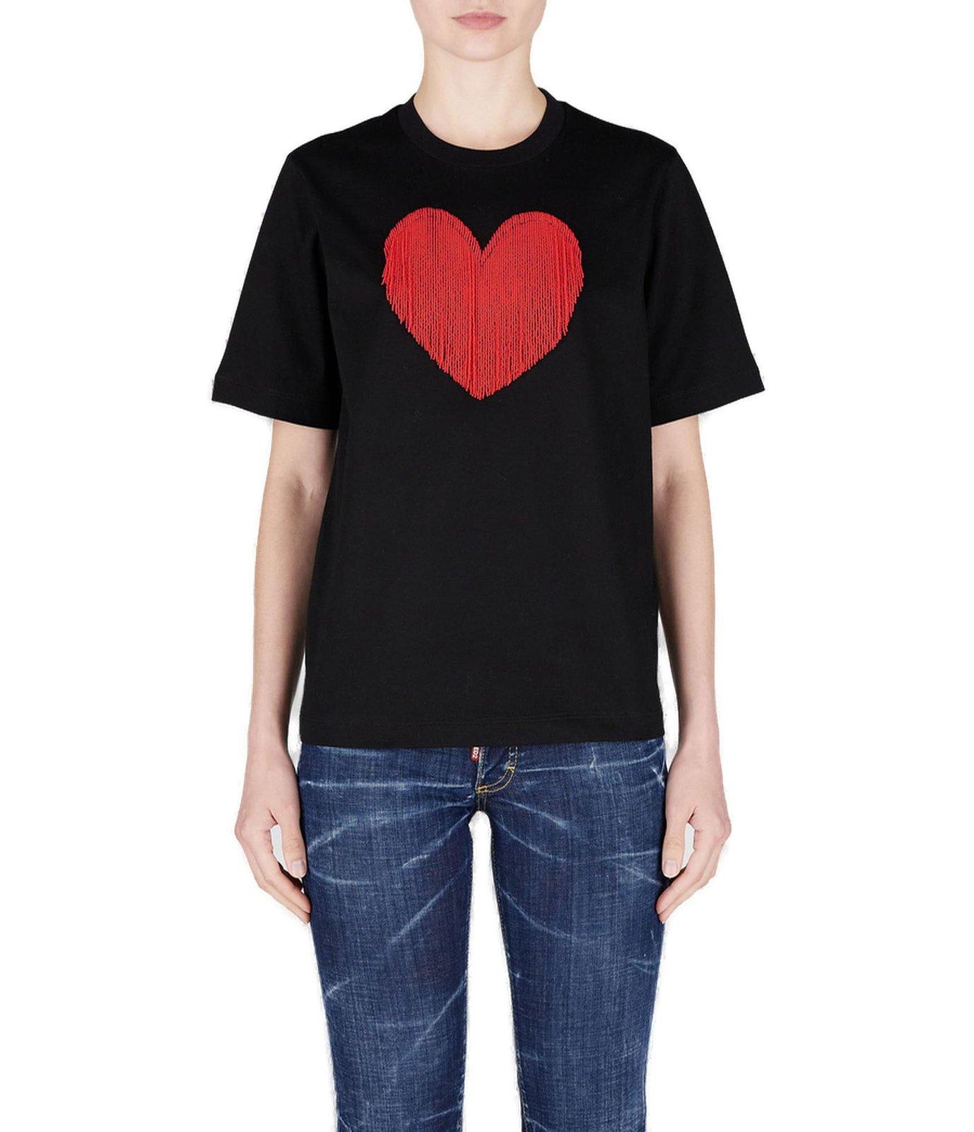 Shop Dsquared2 Heart Embellished Crewneck T-shirt In Black