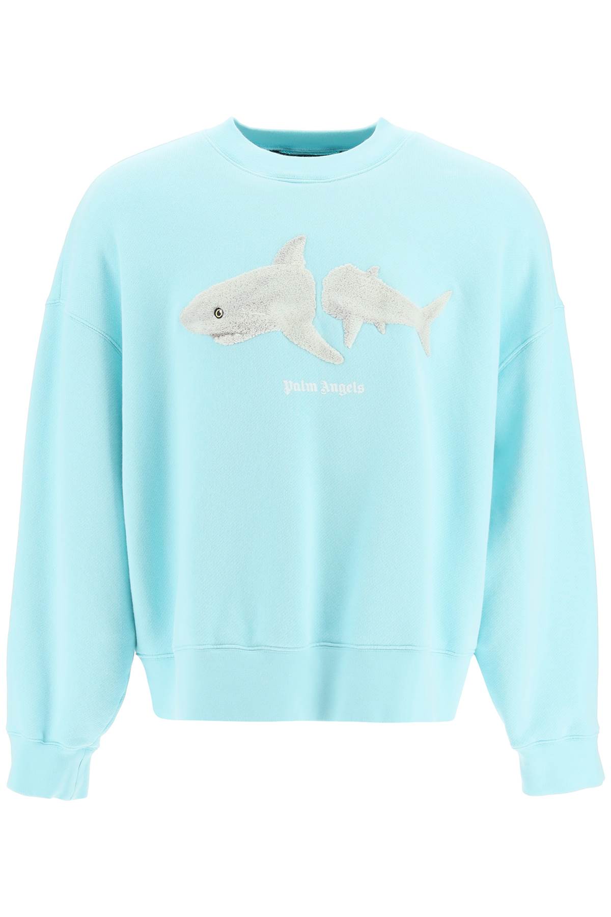Shop Palm Angels Shark Patch Sweater In Blu