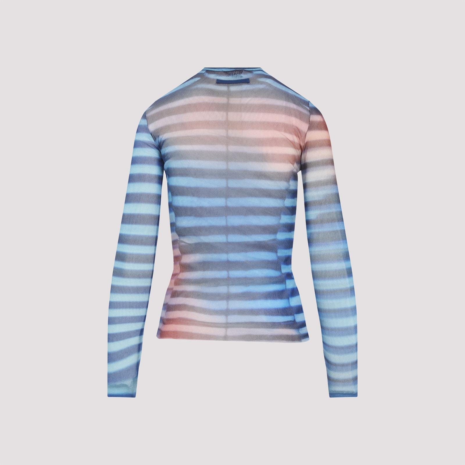 Jean Paul Gaultier Light Blue Mesh Printed Air Long Sleeves Top In Blue