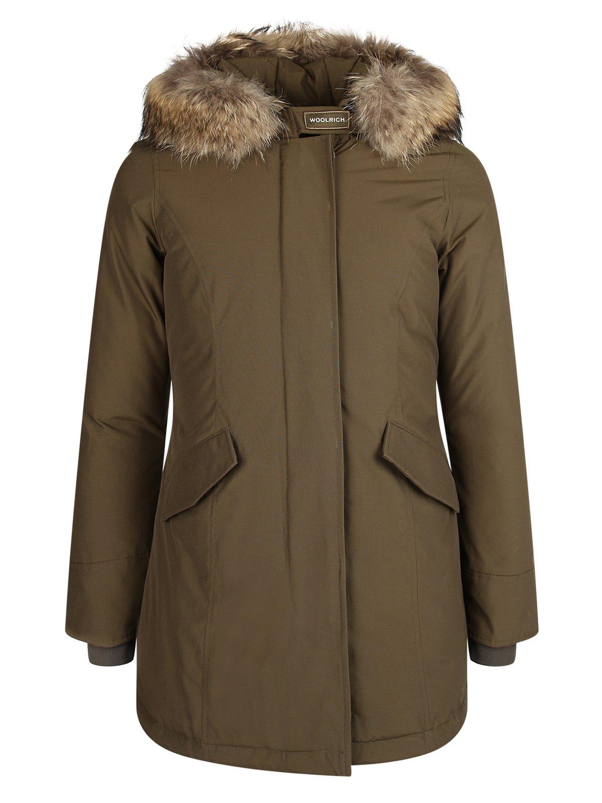 Fur-trimmed Hooded Padded Coat