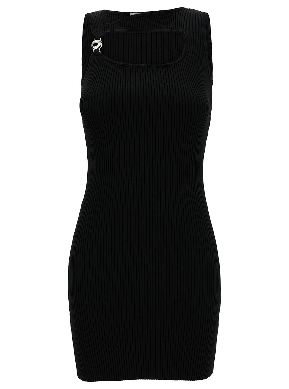 Mini Black Dress With Cut-out And Logo Detail In Ribbed Viscose Woman Dress