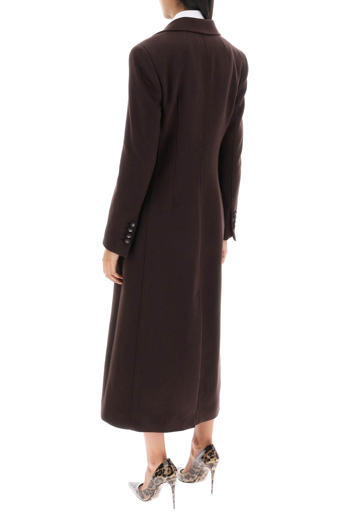 Shop Dolce & Gabbana Shaped Coat In Wool And Cashmere In Marrone Scuro 4 (brown)