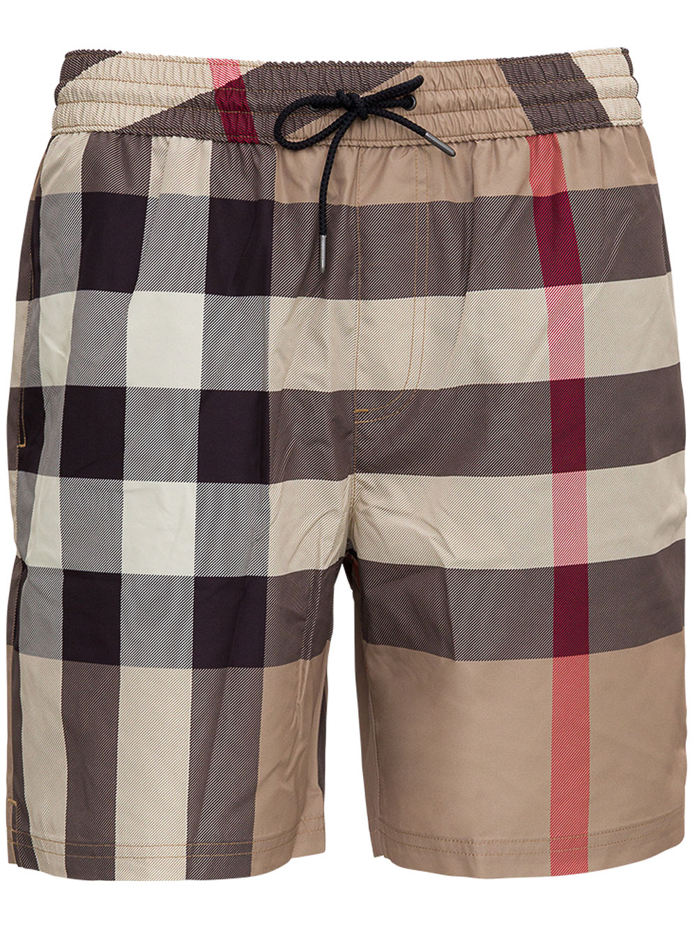Burberry Beige Swim Trunks With All-over Vintage Check Motif In Nylon Man In Multi