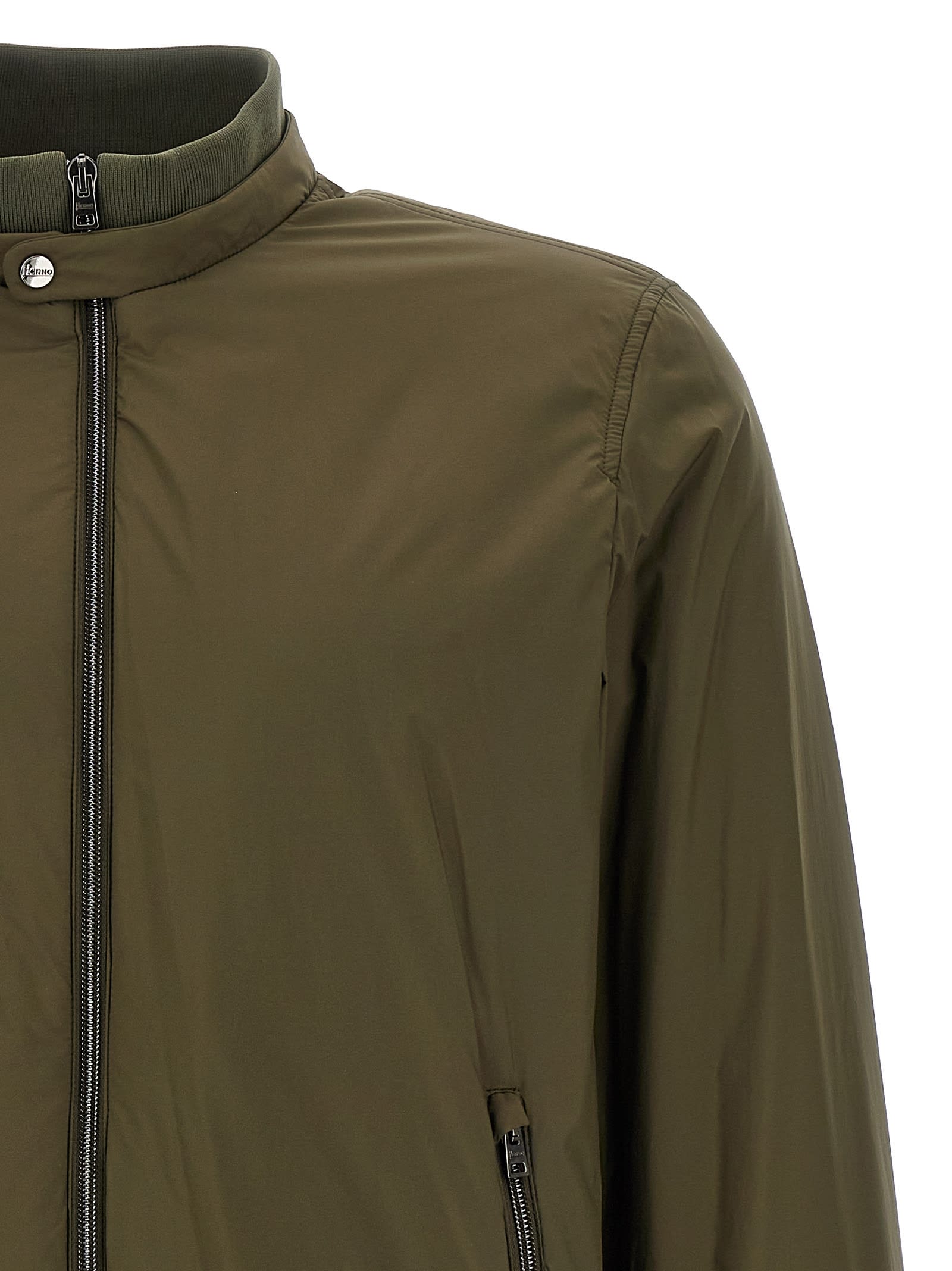 Herno Ribbed Bomber Jacket With Side Pockets In Green