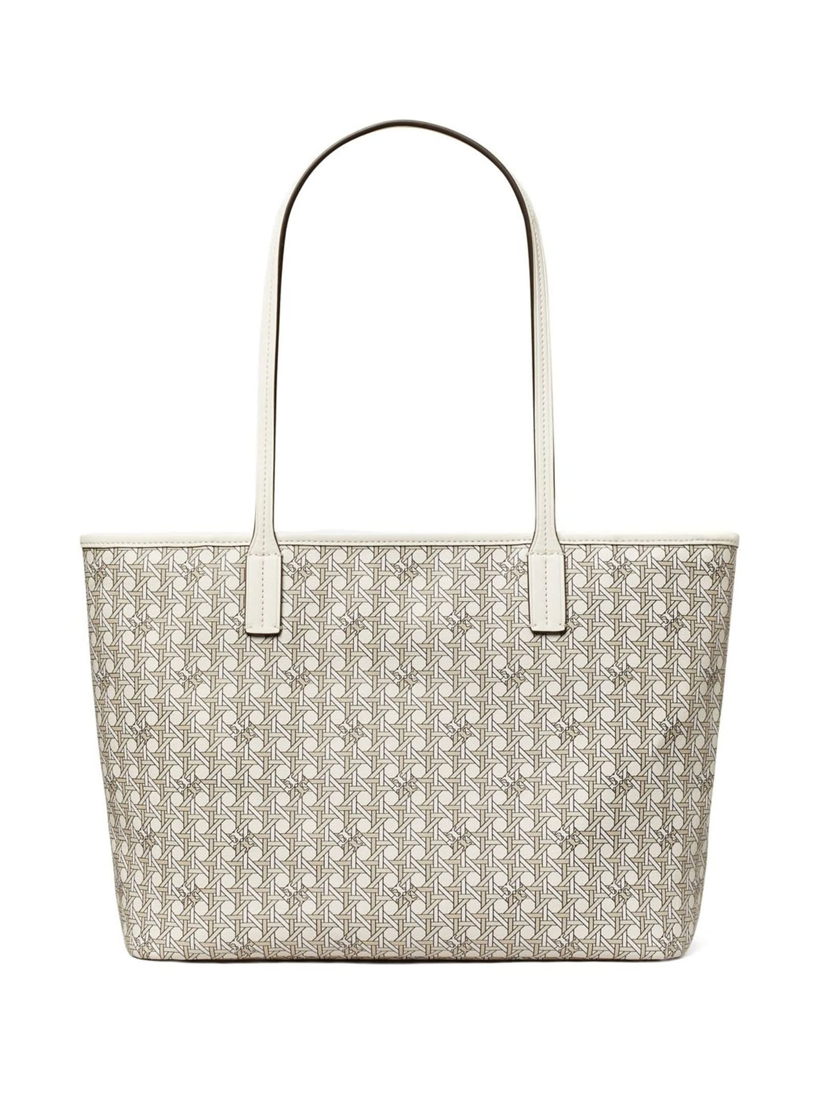 Shop Tory Burch Printed Canvas Tote Bag In New Ivory