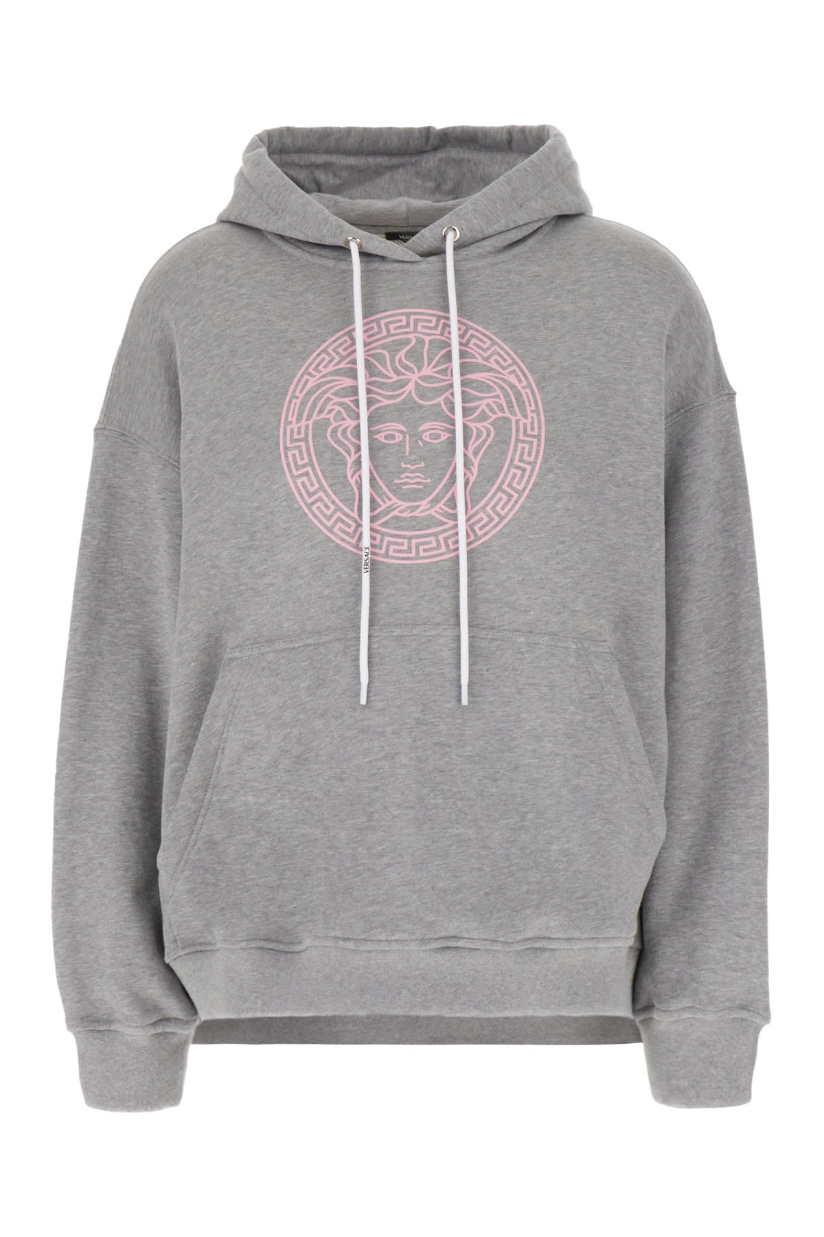 Shop Versace Grey Cotton Sweatshirt In Grey Melange Pale Pink