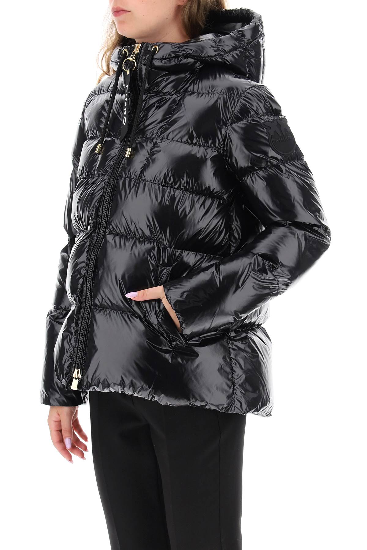 Shop Pinko Eleodoro Short Hooded Puffer In Nero Limousine