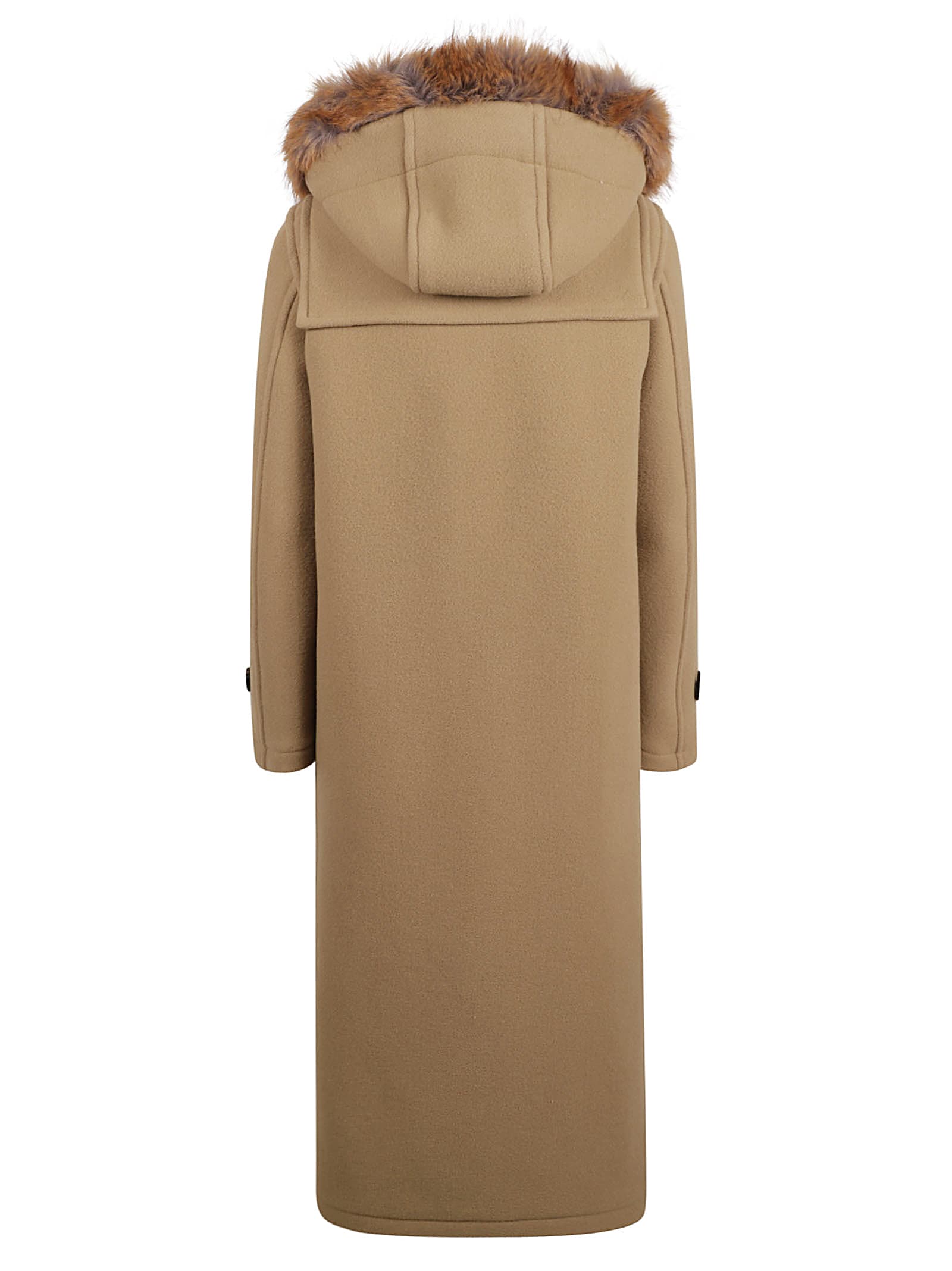 Burberry Faux-fur Trim Long Sleeved Duffle Coat In Camel