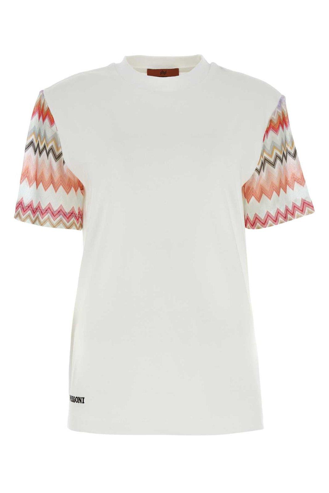 Shop Missoni Logo Embroidered Zigzag Sleeved T-shirt In Multicolor