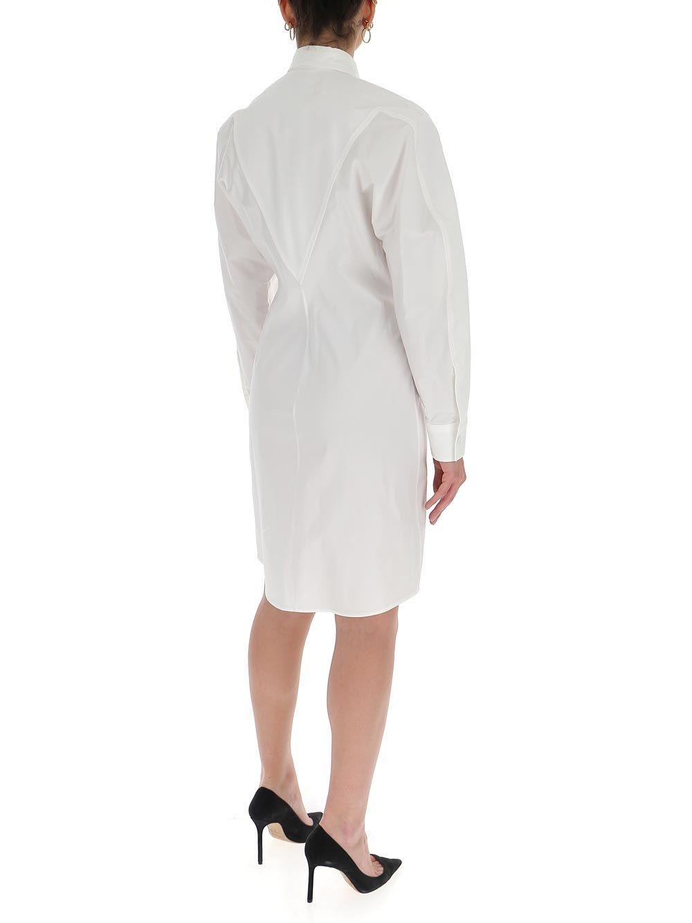 ワンピース Bottega Veneta Poplin Shirt Dress Bottega Veneta Snap Button Compact Shirt Dress In White