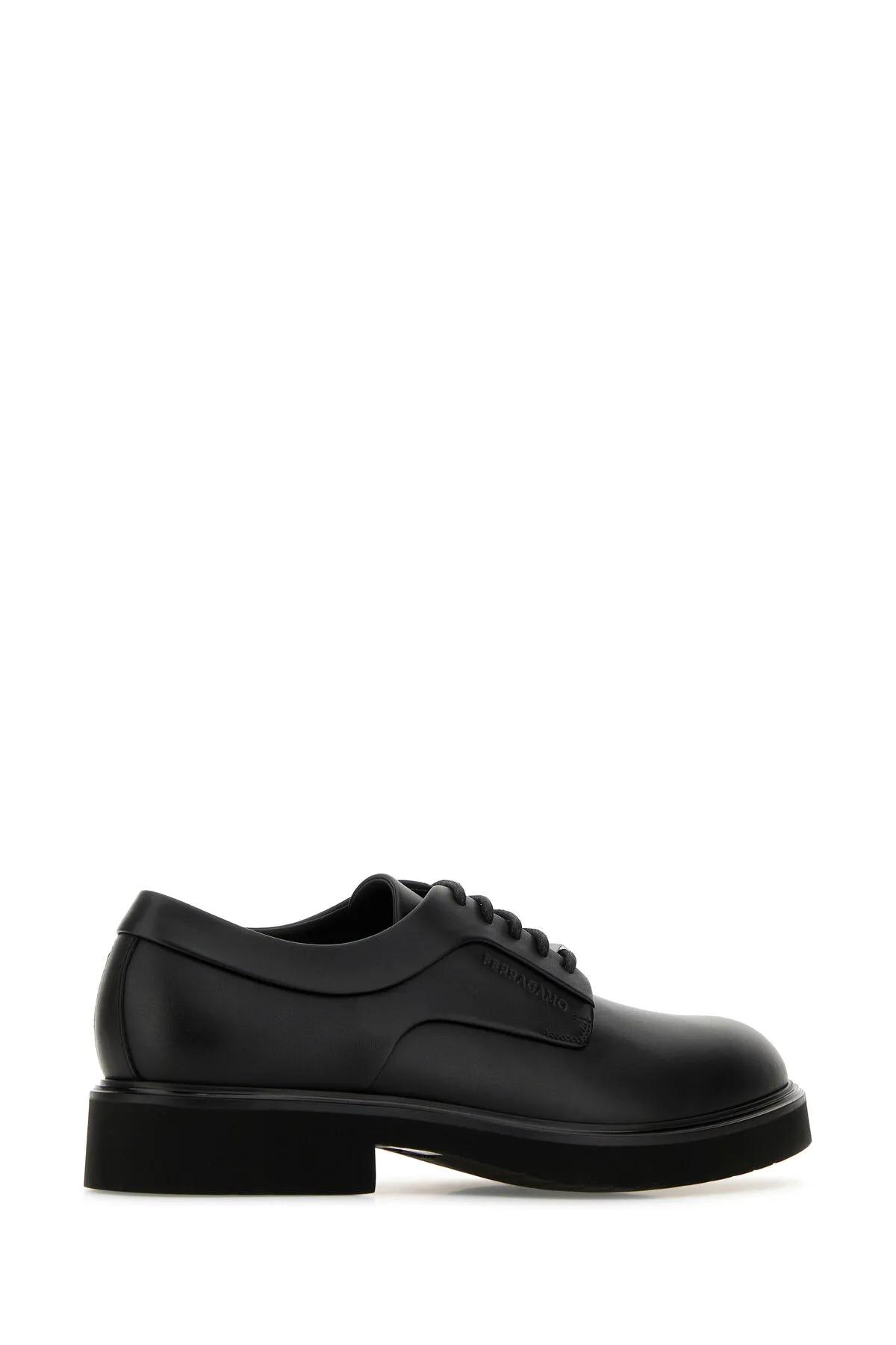 Shop Ferragamo Black Leather Cervantes Lace-up Shoes