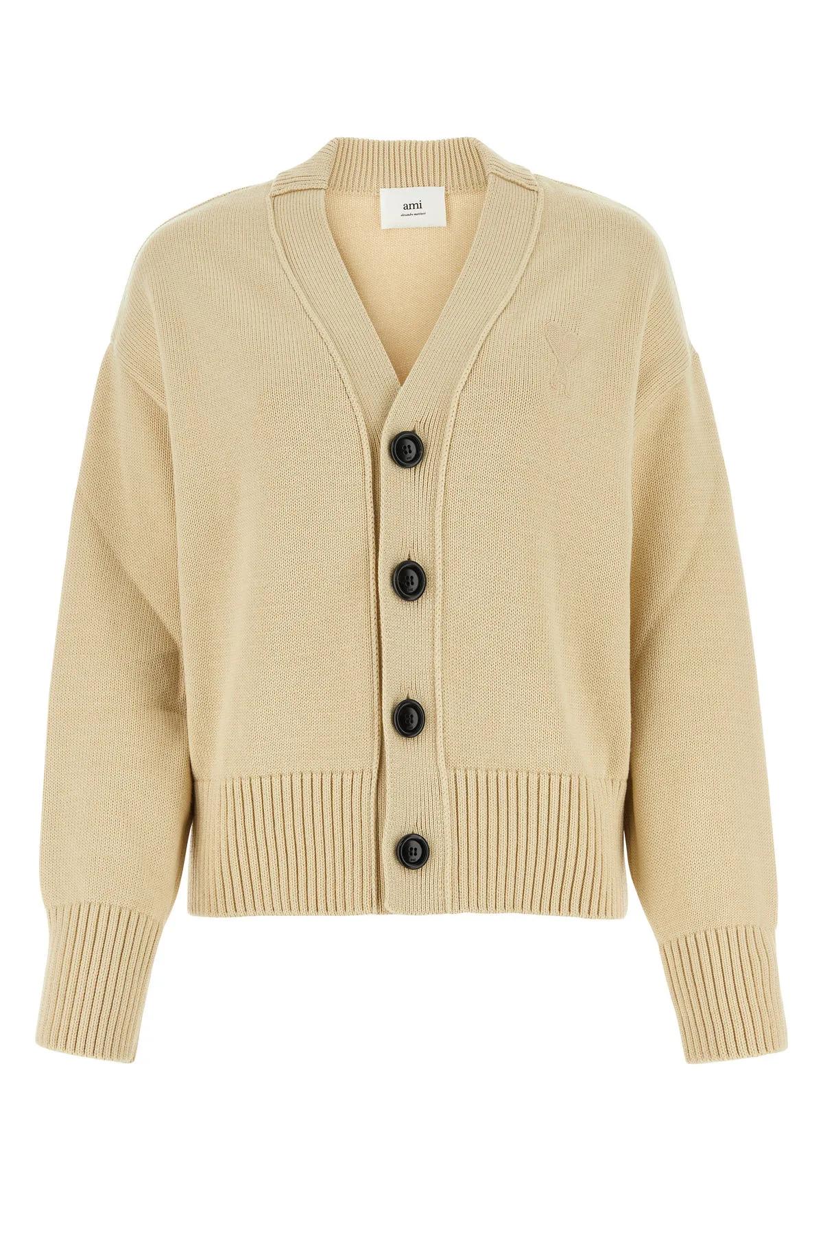 AMI ALEXANDRE MATTIUSSI BEIGE COTTON BLEND CARDIGAN