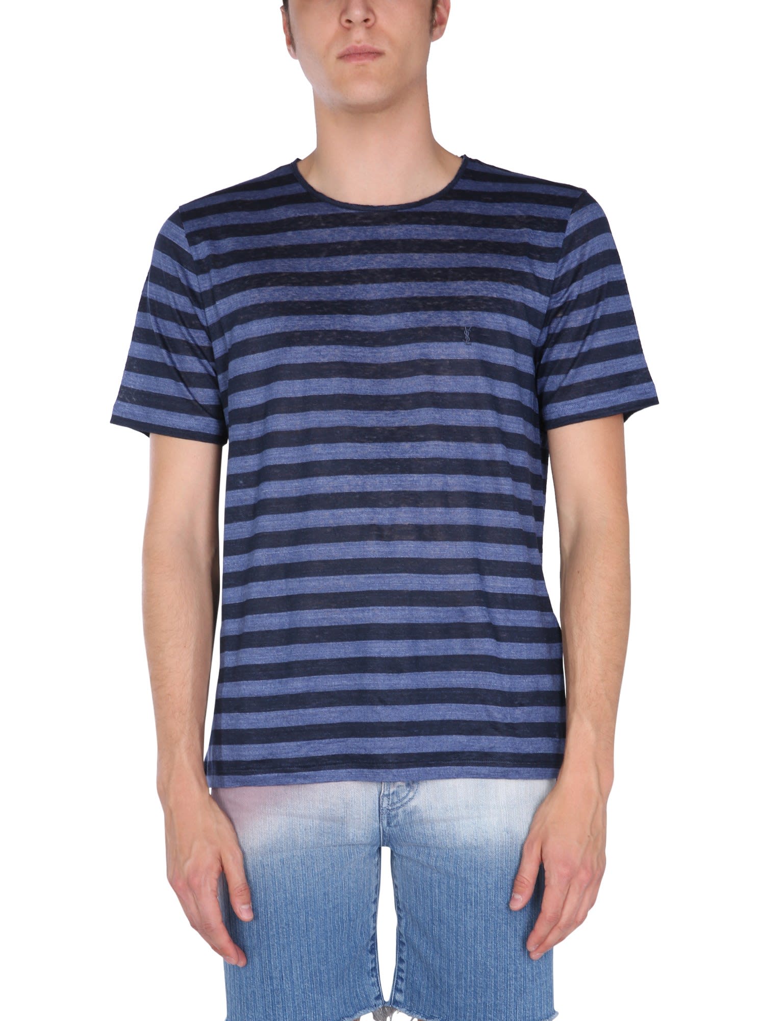 Saint Laurent Blue And Dark Blue Striped T-shirt