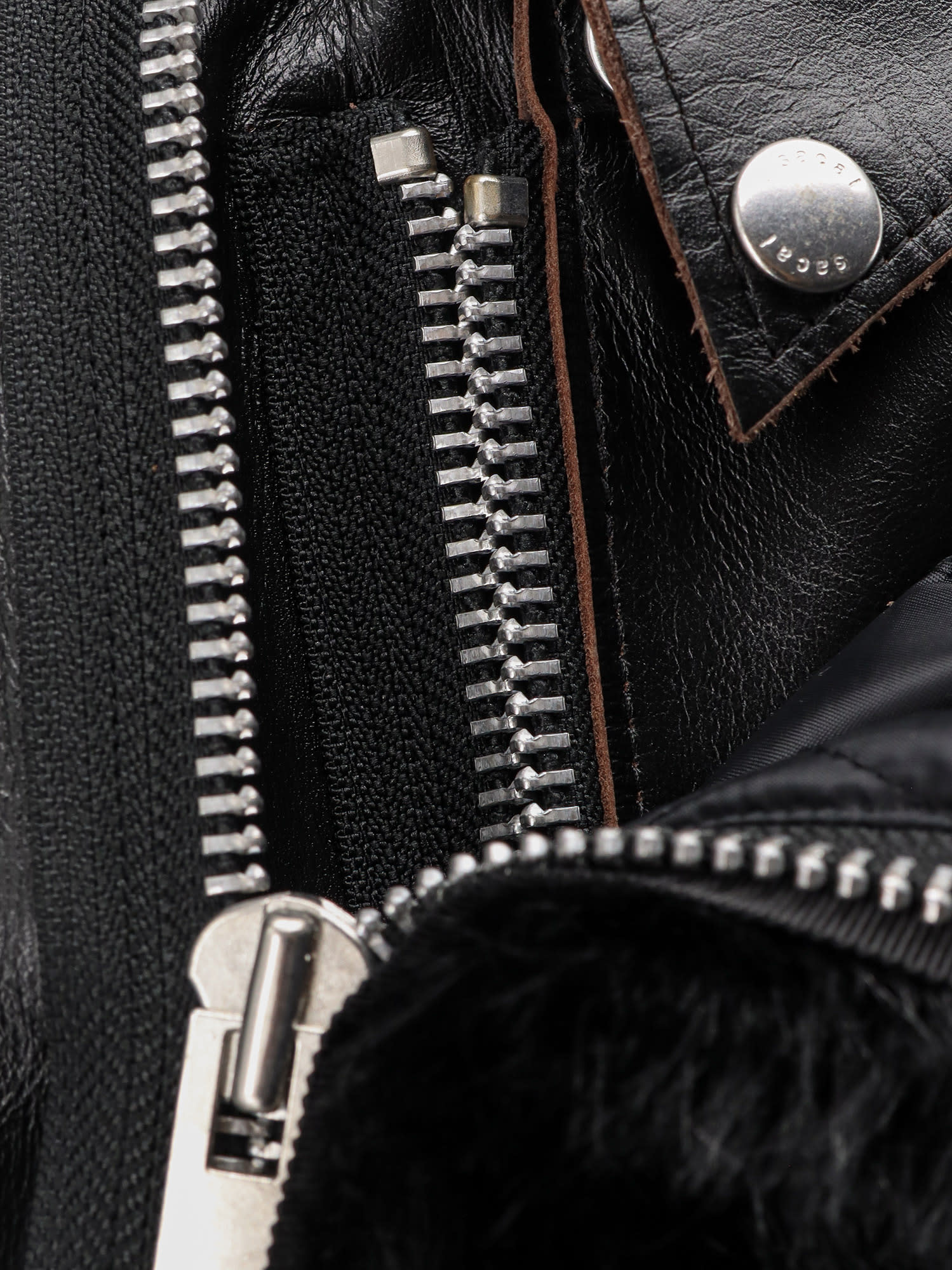 Sacai Leather Jacket With Adjustable Side Straps In Black