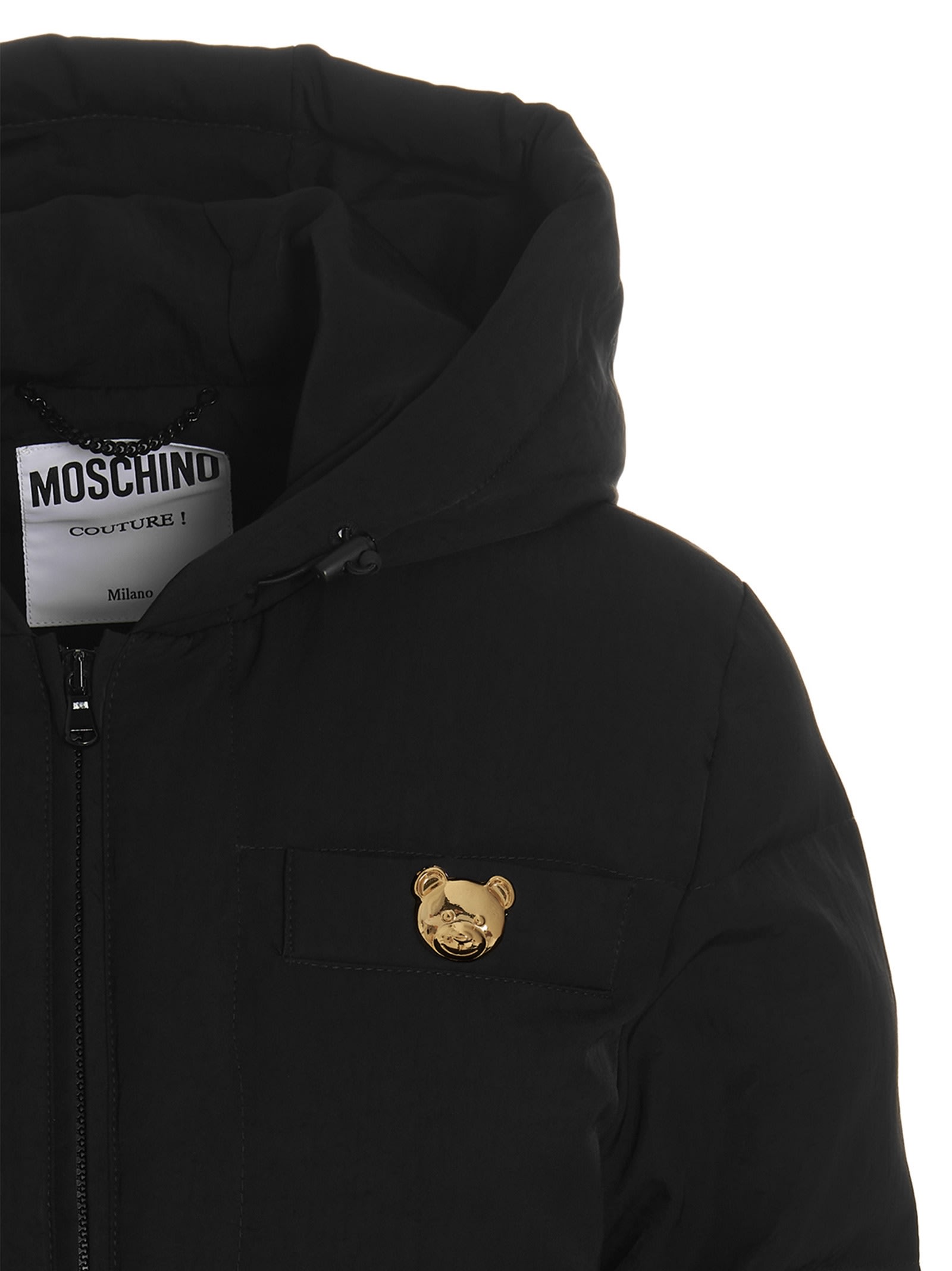 Shop Moschino Logo Button Down Jacket In Black