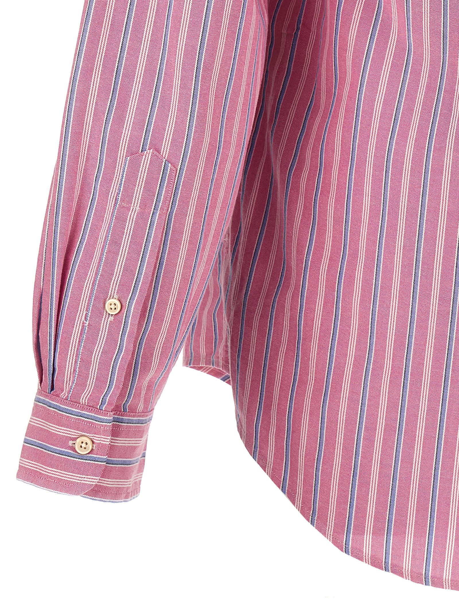 Shop Polo Ralph Lauren Logo Embroidery Striped Shirt In Pink