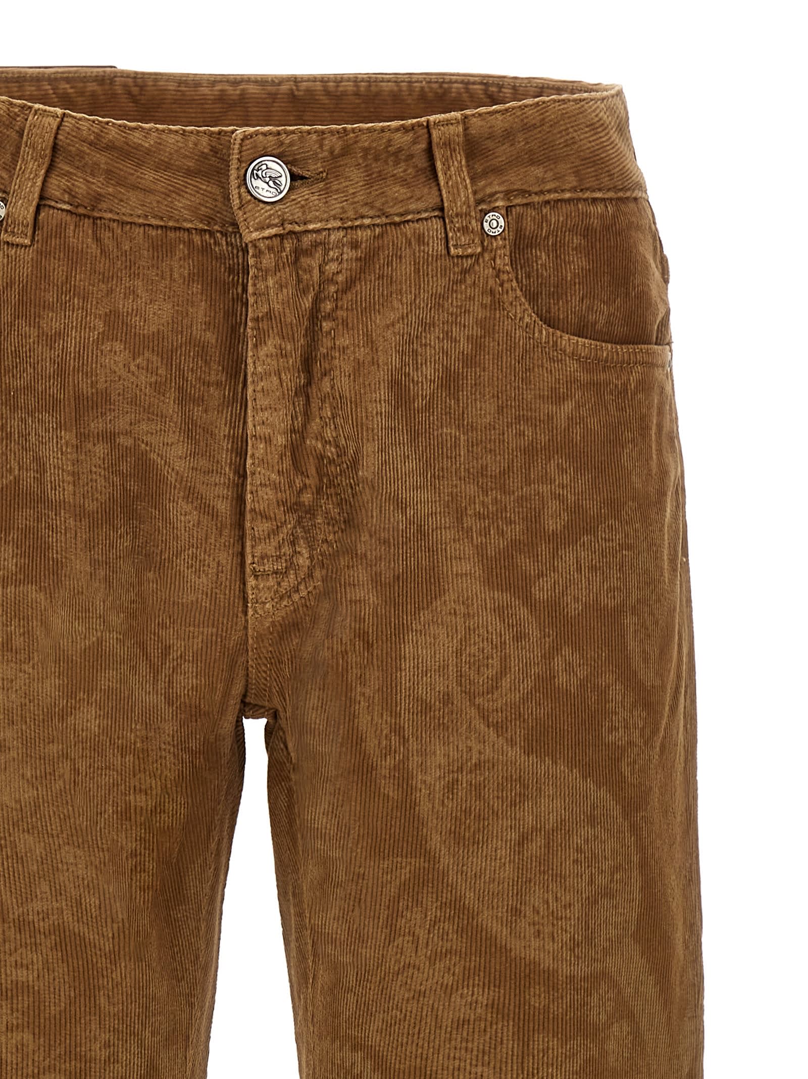 Etro Velvet Trousers Featuring Paisley Pattern In Brown