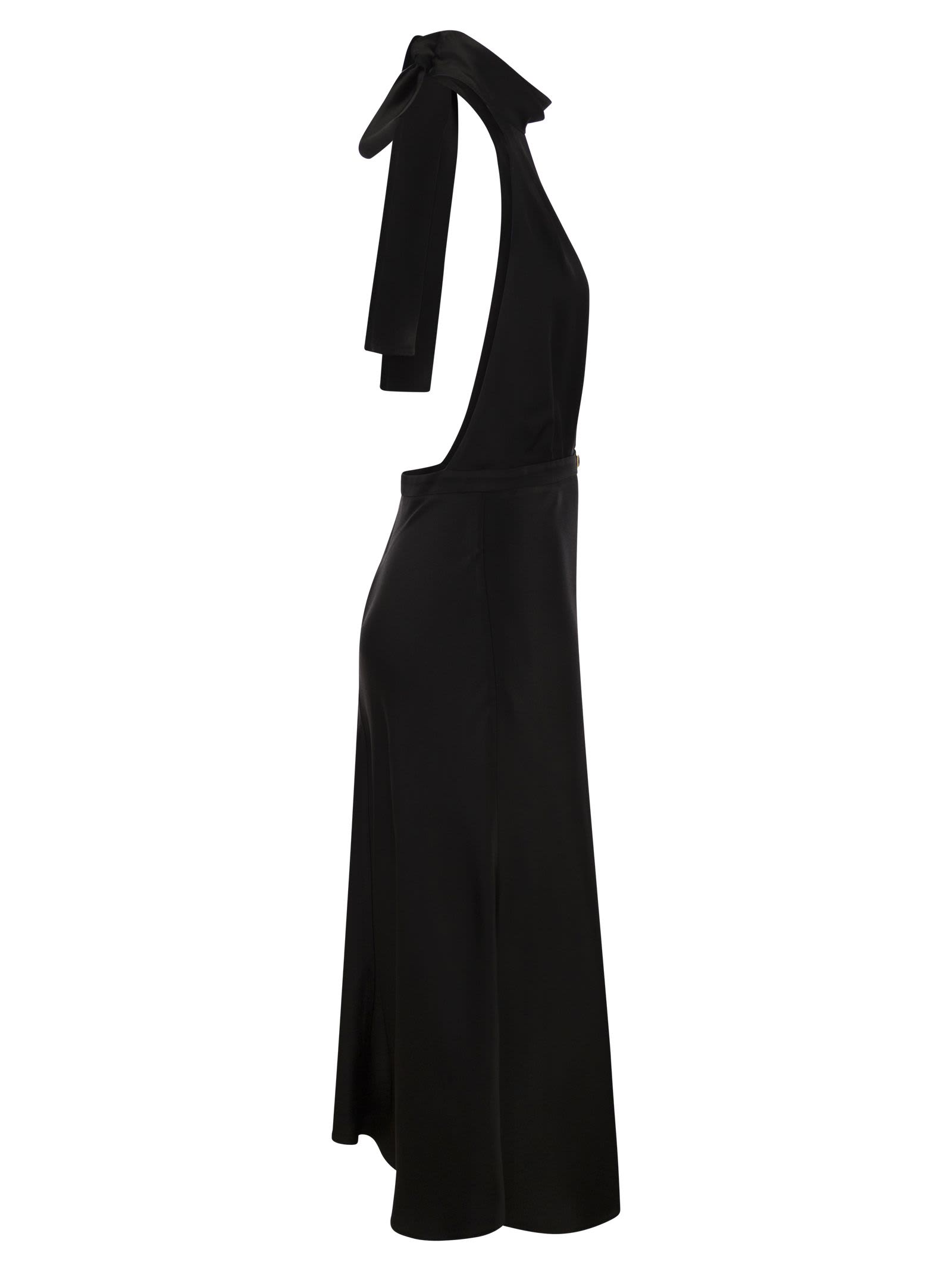 Shop Elisabetta Franchi Satin Midi Dress With Asymmetric Skirt In Black