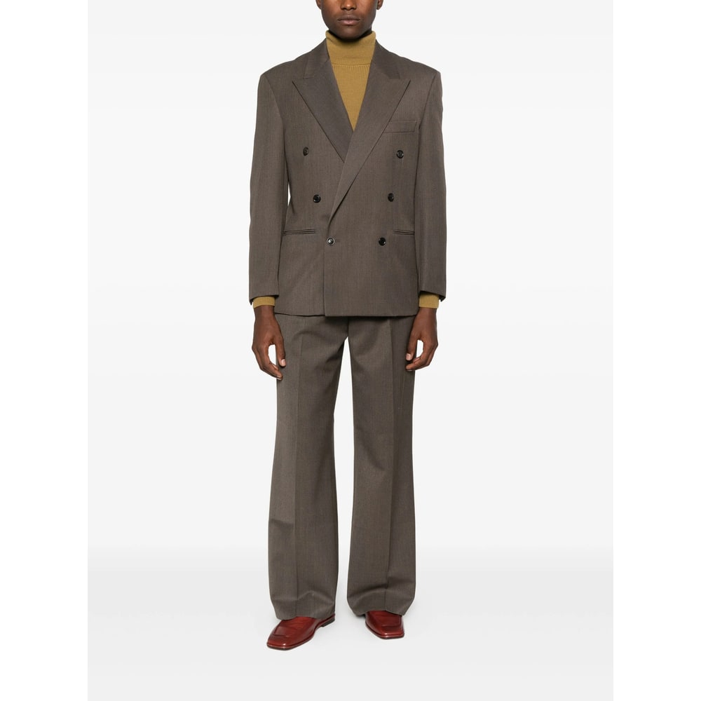 Tonywack Taupe Melange Wool Double-breasted Tailored Blazer In Brown