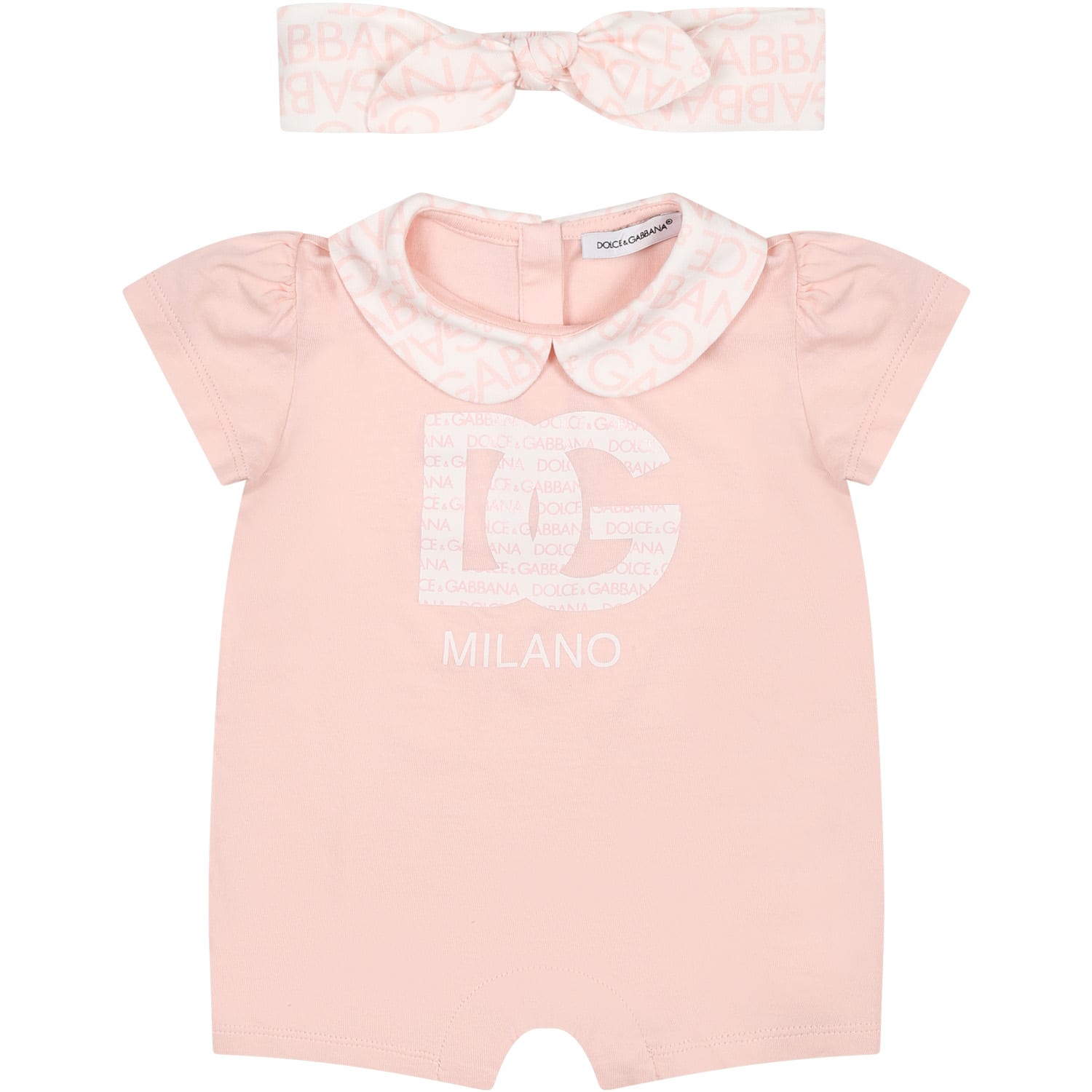 DOLCE & GABBANA PINK ROMPER FOR BABY GIRL WITH LOGO