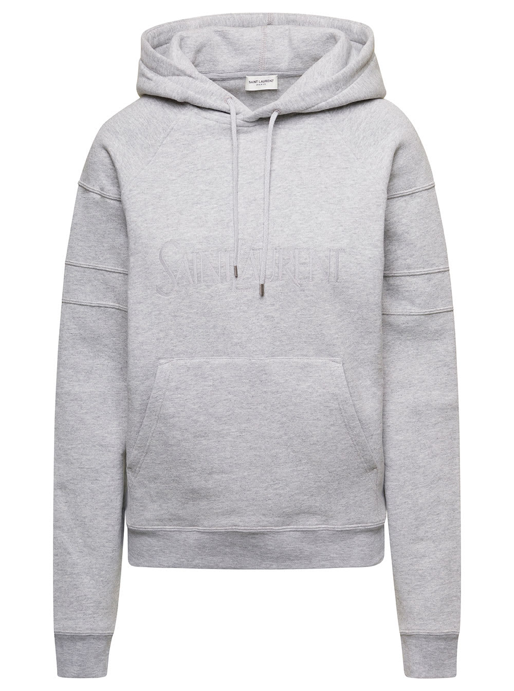 Saint Laurent Grey Hoodie With Coulisse And Embroidered Logo In Cotton Woman