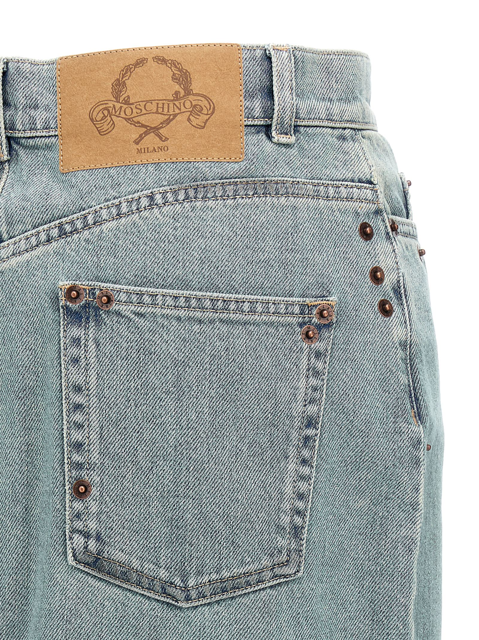 Shop Moschino Rivets Denim Skirt In Light Blue