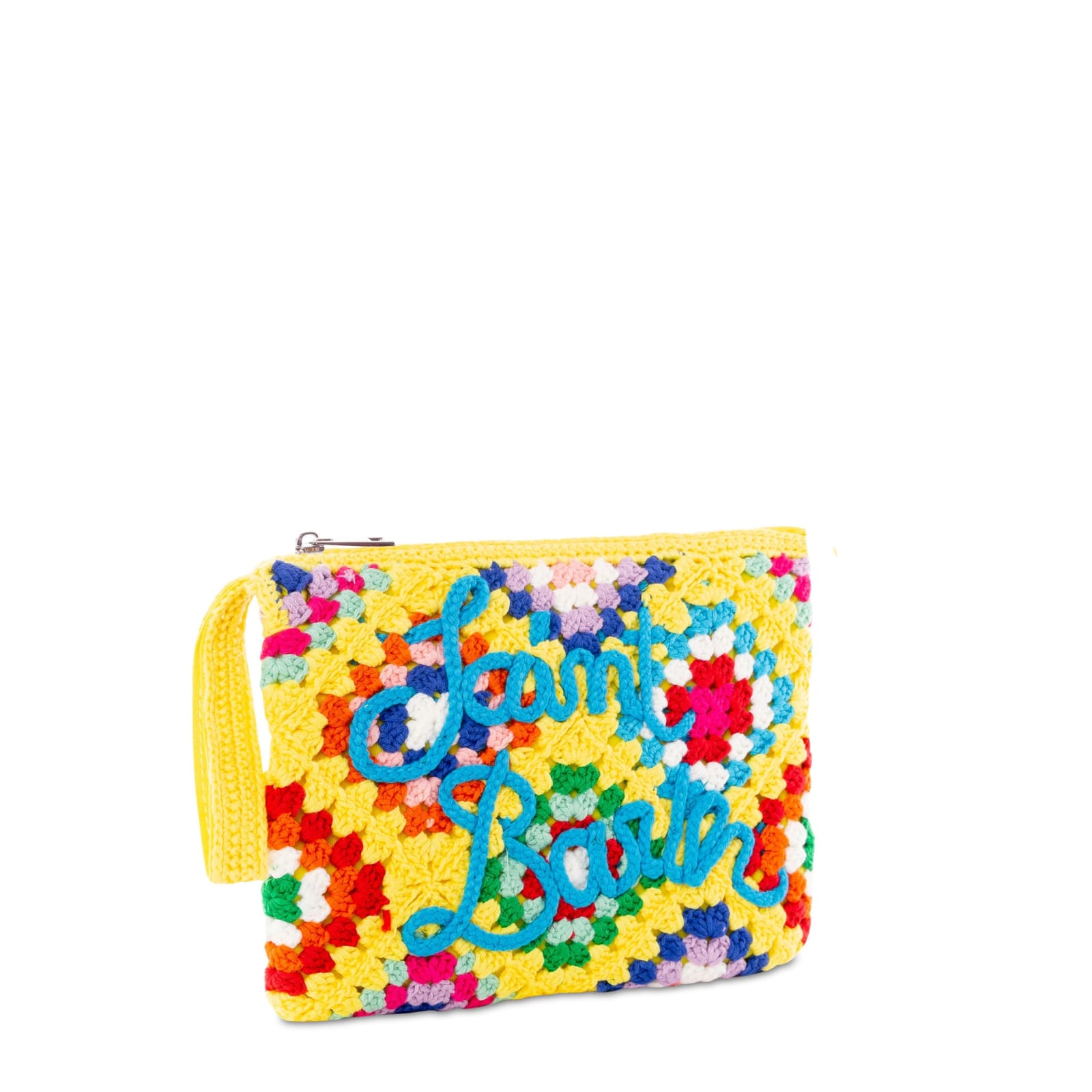 Shop Mc2 Saint Barth Parisienne Yellow Crochet Pouch Bag With Saint Barth Embroidery