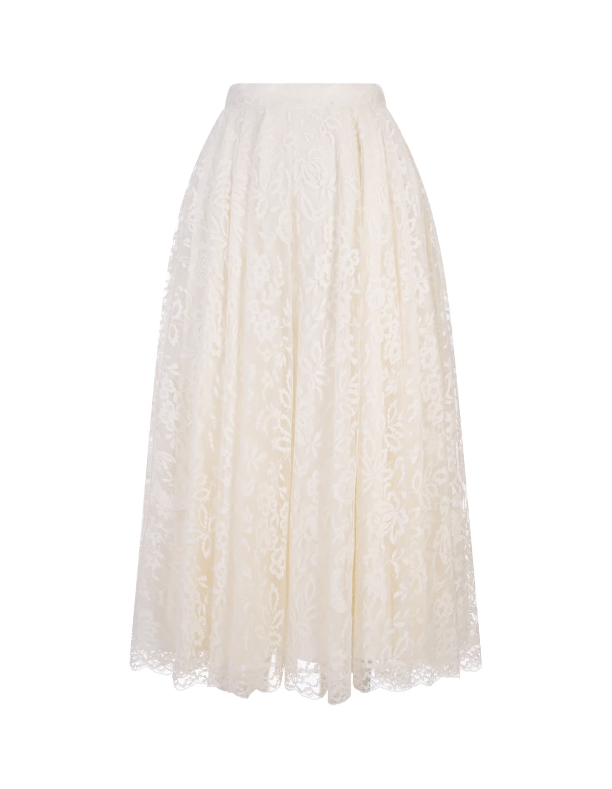 Alexander McQueen Ivory Floral Lace Midi Skirt