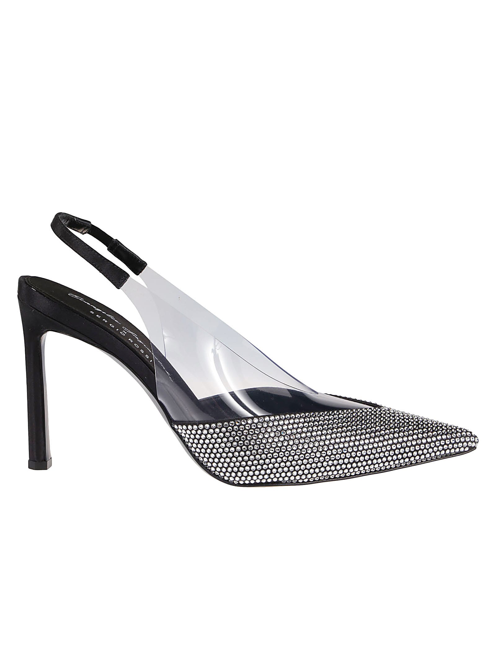 Shop Sergio Rossi Evangelie Slingback Sandals In Nero/crystal/trasparente