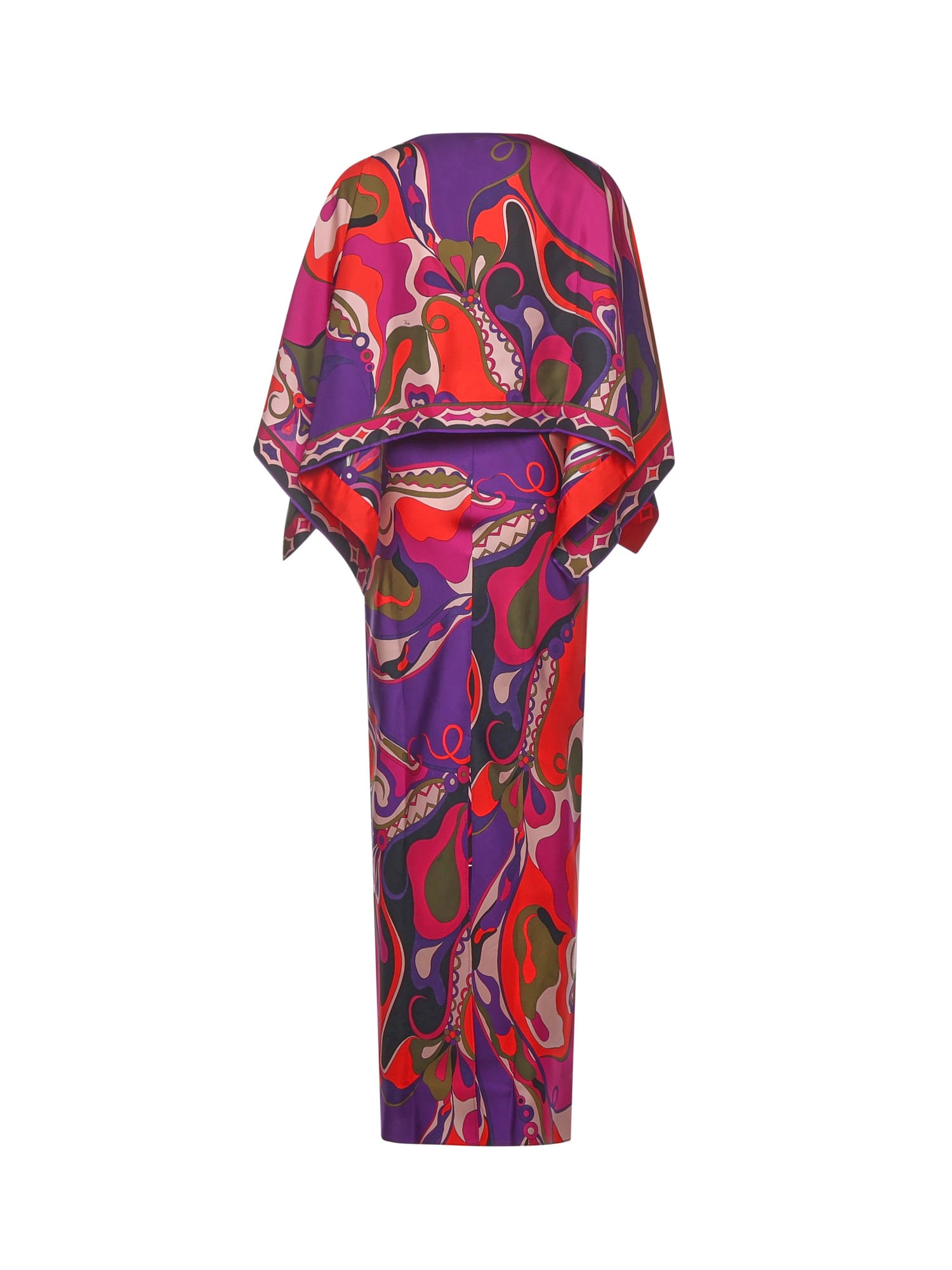 Pucci Orchidee-print Cape-detail Maxi Dress In Multi