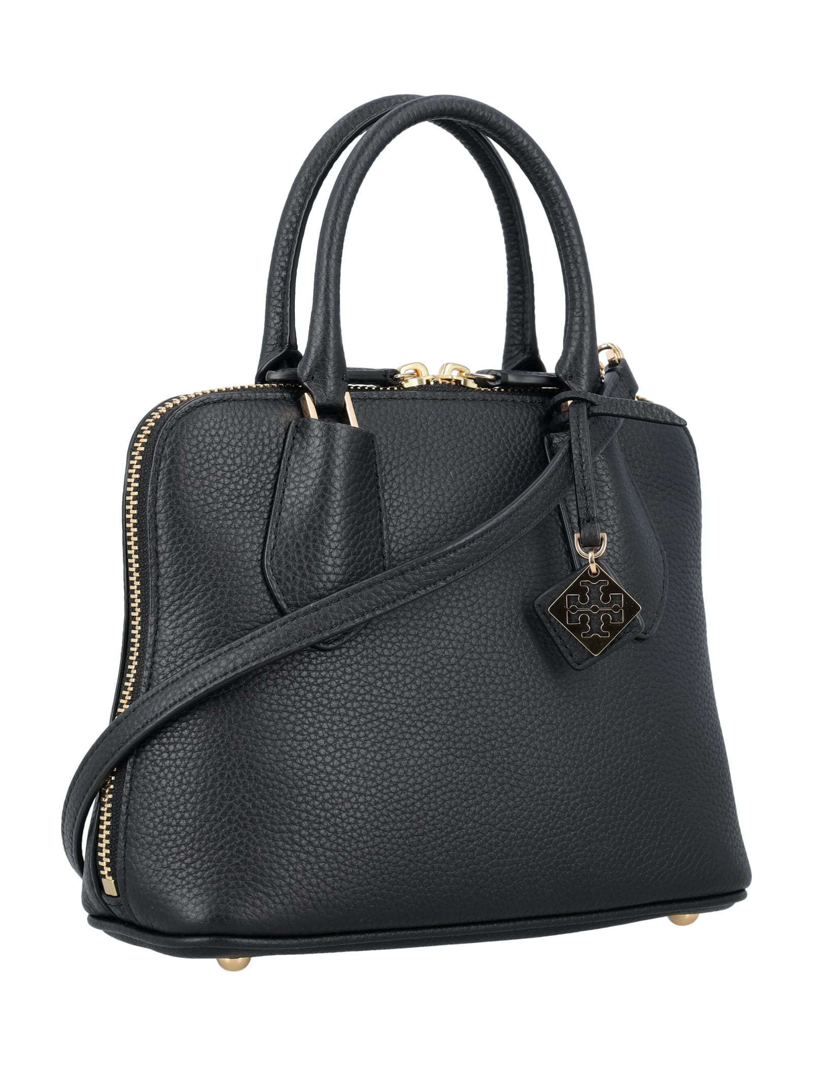 Shop Tory Burch Mini Pebbled Swing Bag In Black