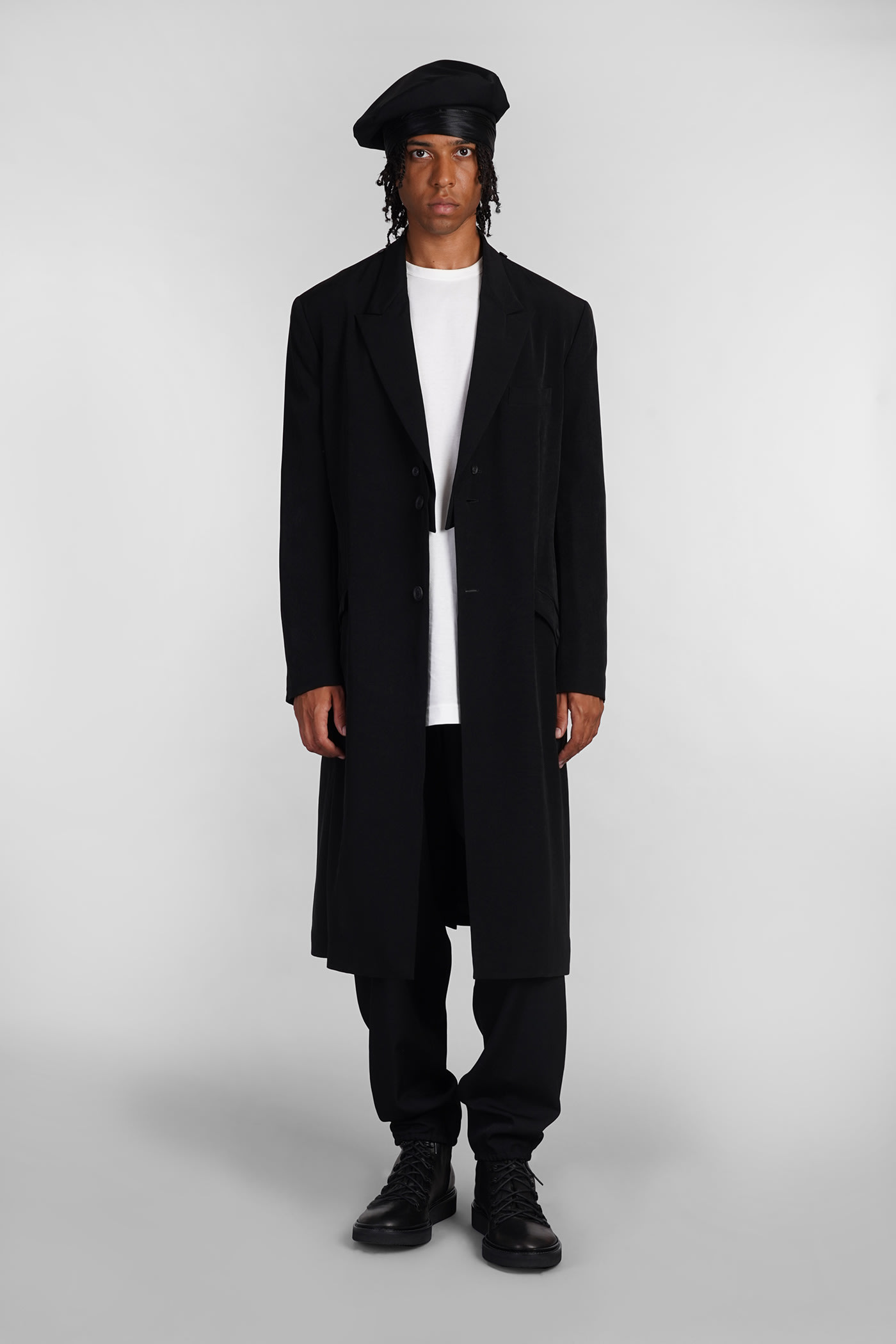 Shop Yohji Yamamoto Coat In Black Triacetate