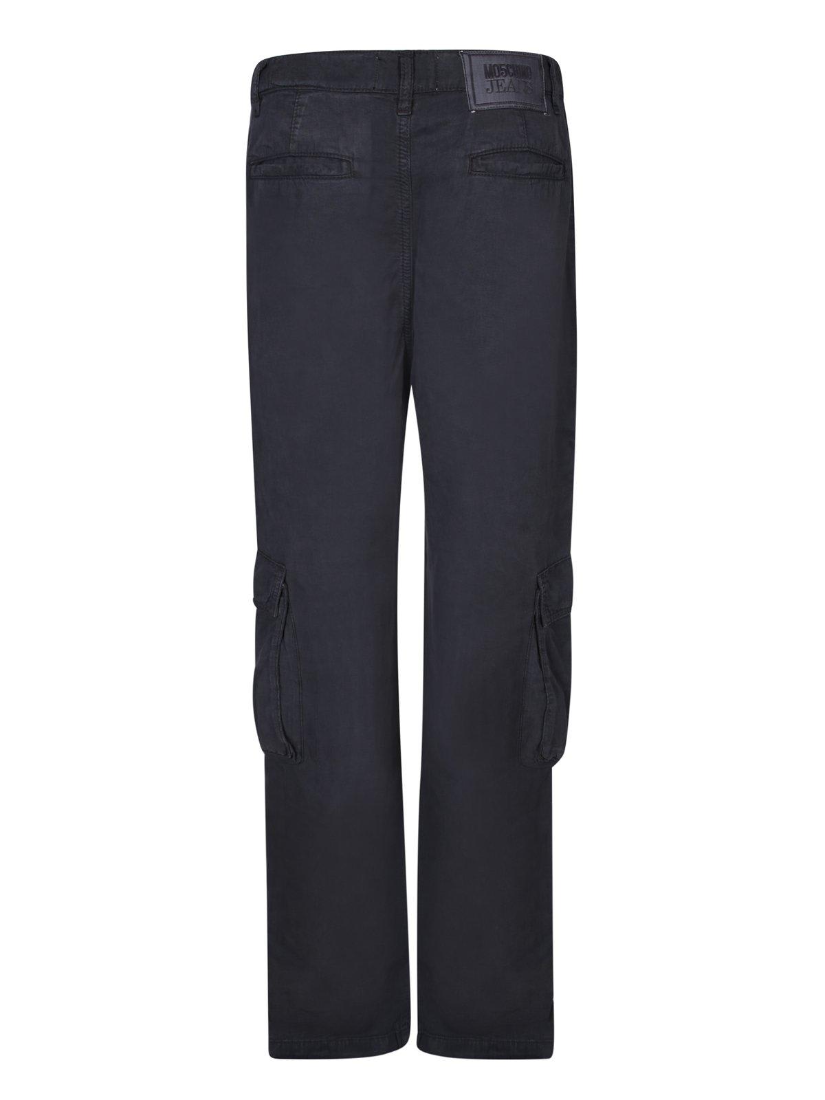 M05ch1n0 Jeans Straight Leg Pocket Detailed Cargo Trousers In Nero
