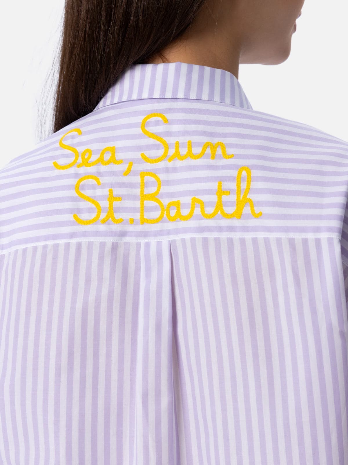 Shop Mc2 Saint Barth Woman Cotton Shirt Brigitte With Striped Print In Lilac