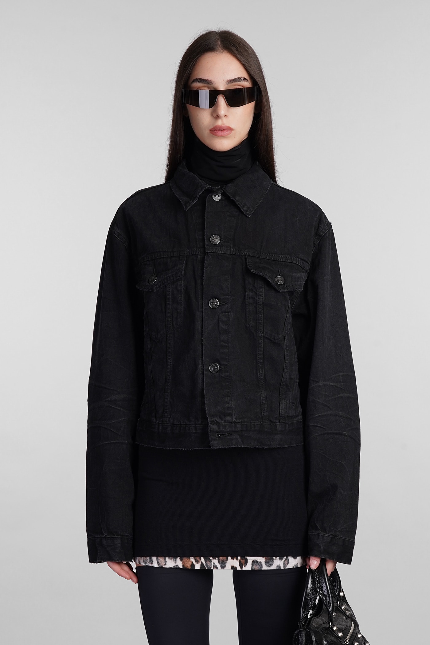 Shop Balenciaga Denim Jackets In Black Cotton