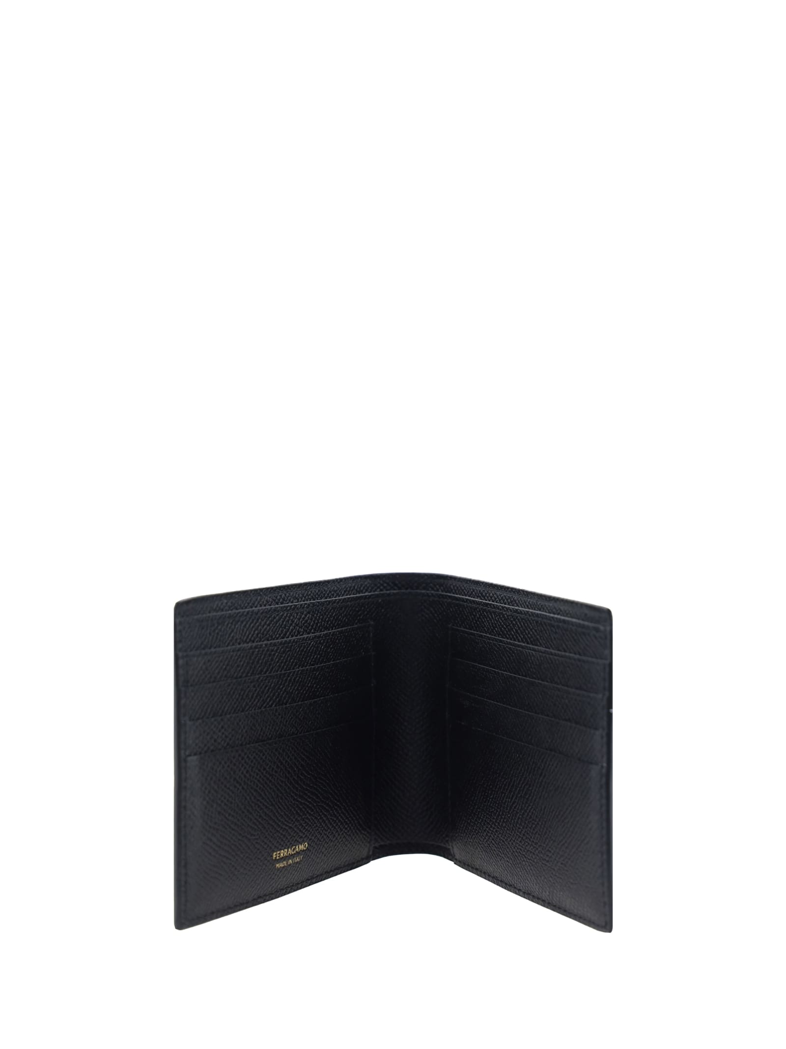 Ferragamo Men Black Hammered Calfskin Gancini Wallet In Black