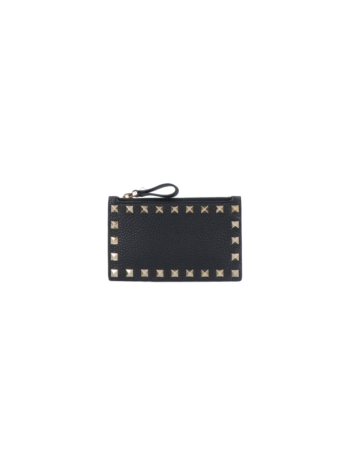 Shop Valentino Rockstud Zipped Card Holder In Black