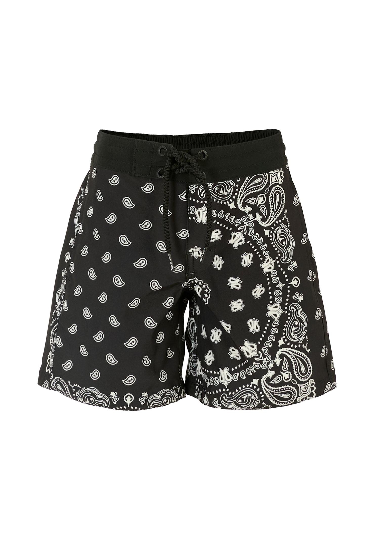 Mc2 Saint Barth Black Swim Shorts For Boy With White Bandana Print In Black