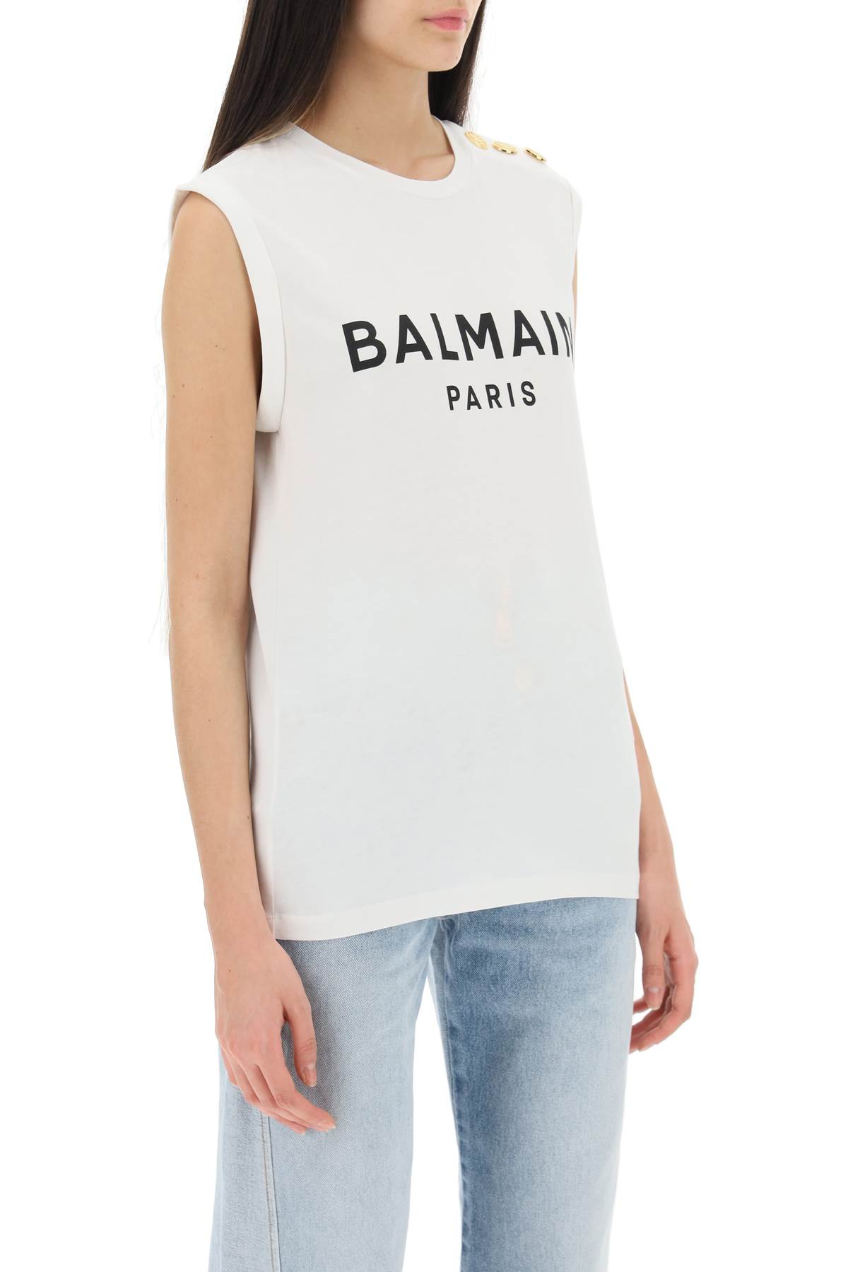 Shop Balmain Logo Top With Embossed Buttons In Blancnoir